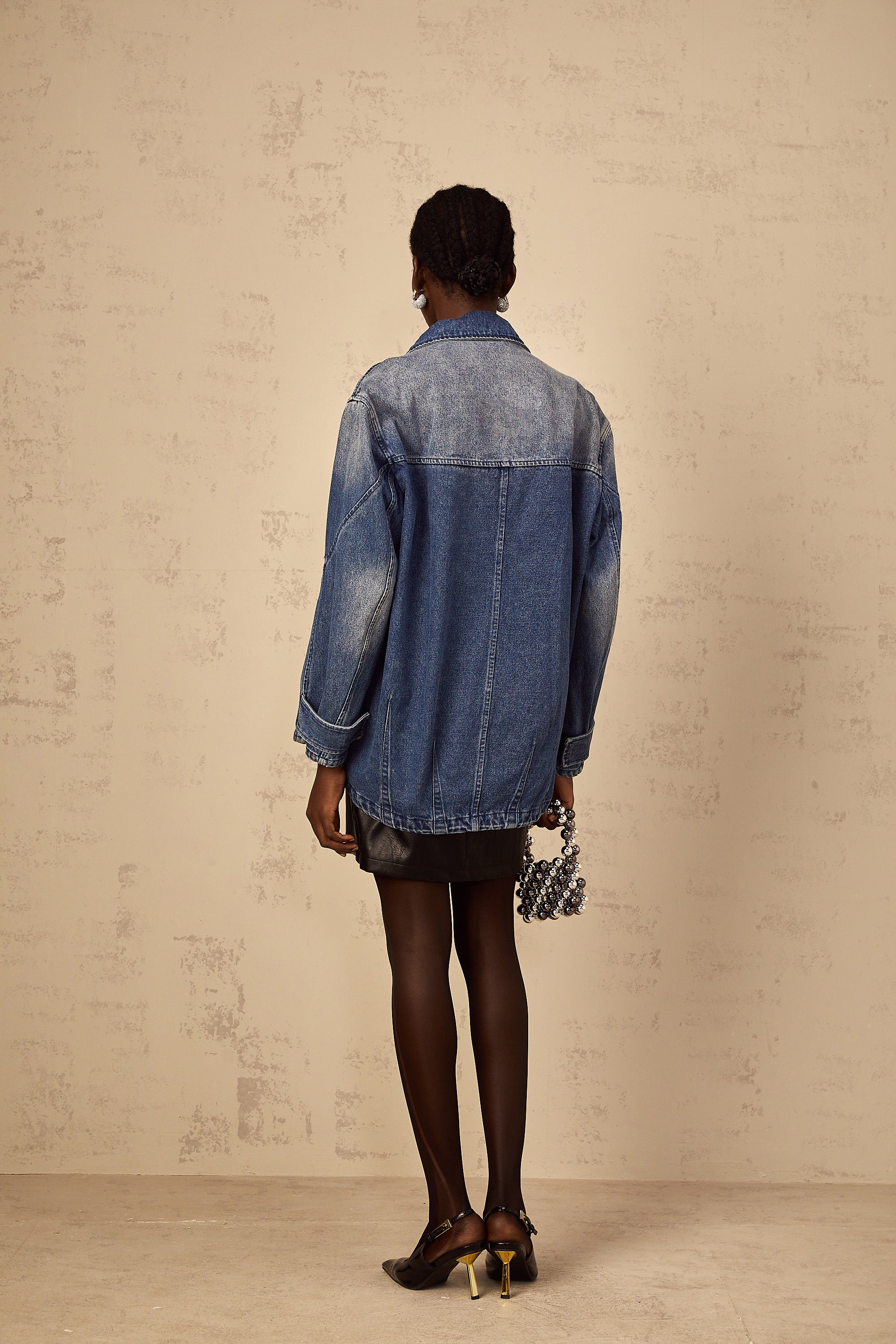 Géraldine blue patchwork loose-fit denim jacket