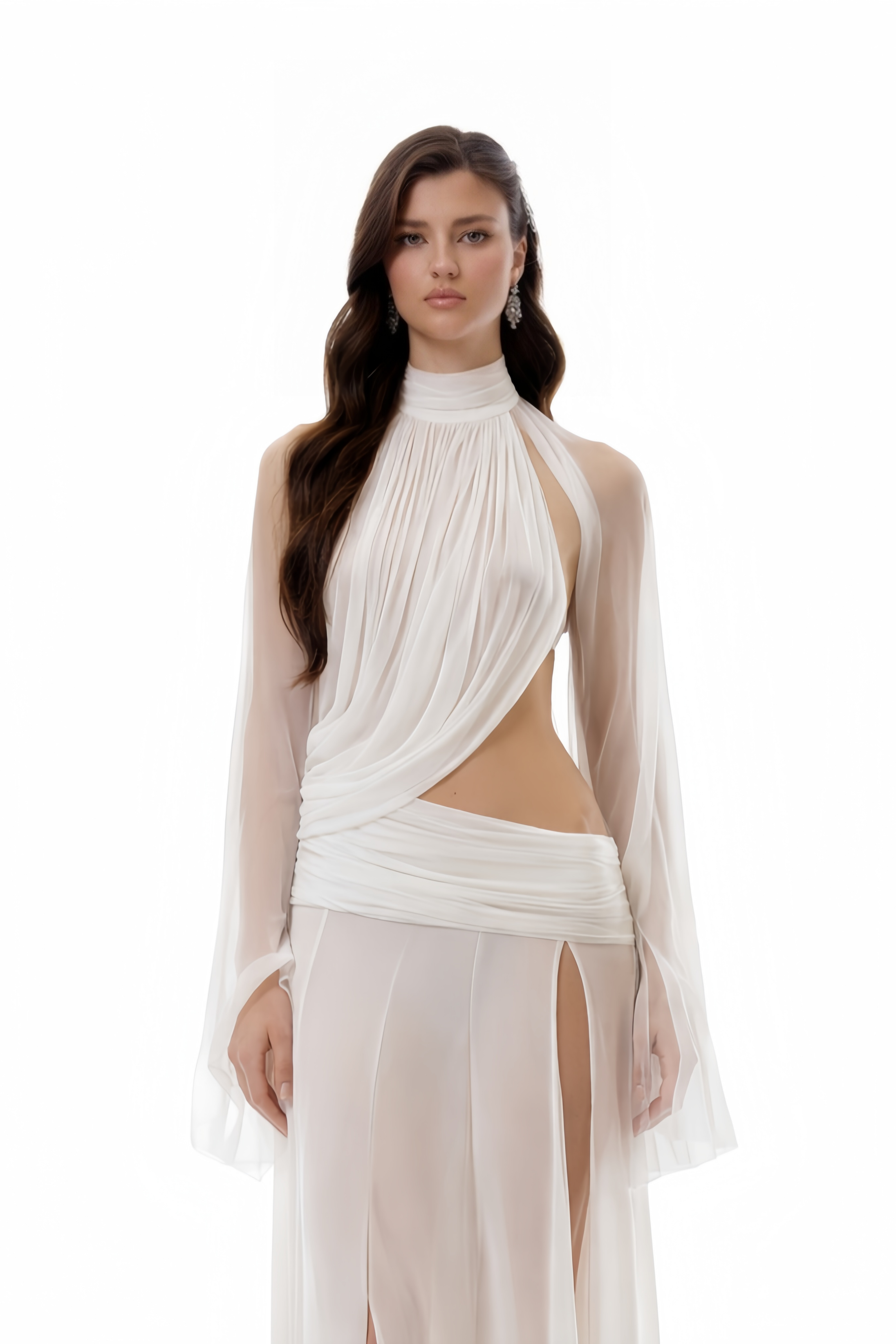 Giuseppina White High Neck Cut-Out Top & Skirt Set (Final Sale-US Only)