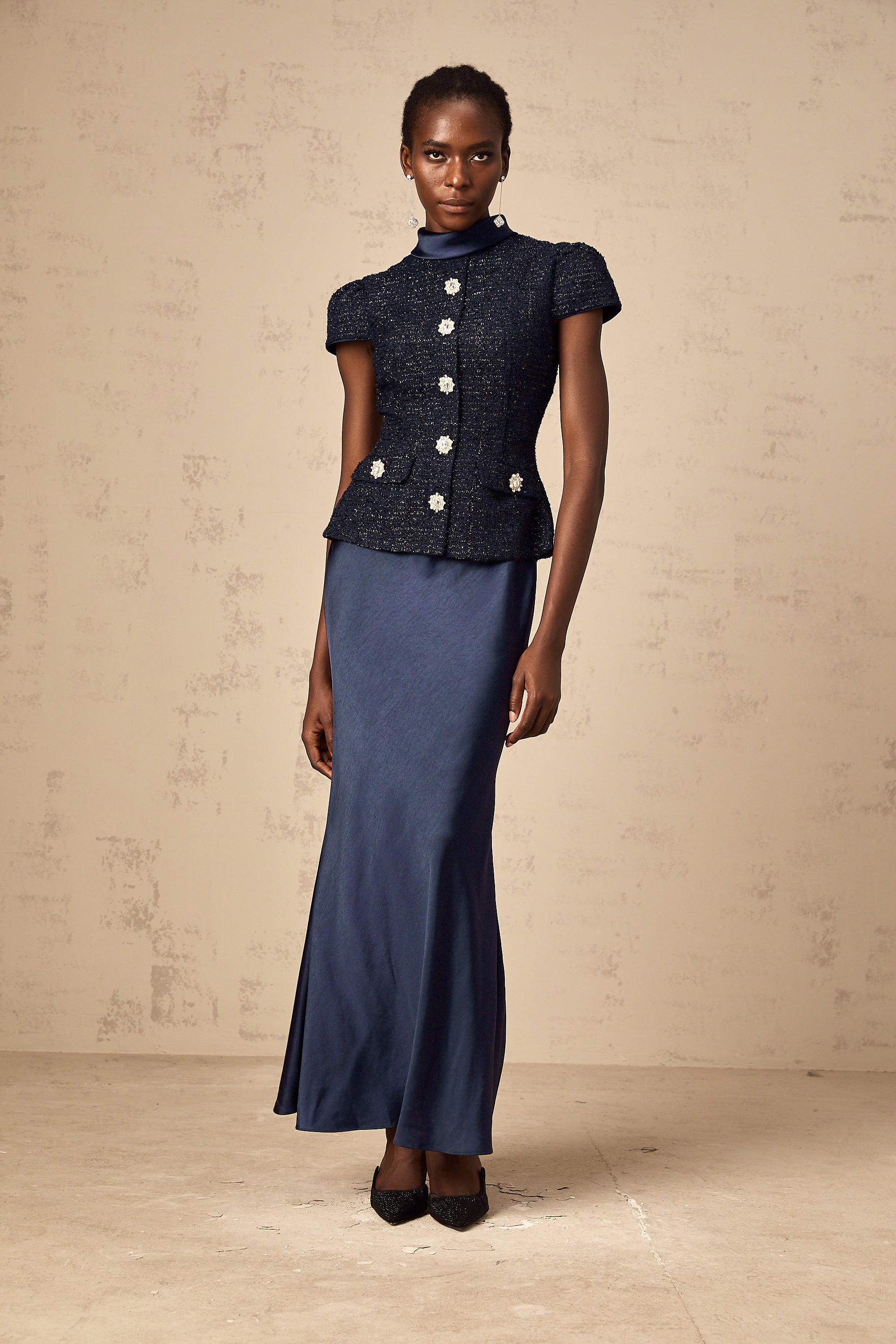 Josette blue peplum-waist panelled maxi dress (Final Sale-US Only)