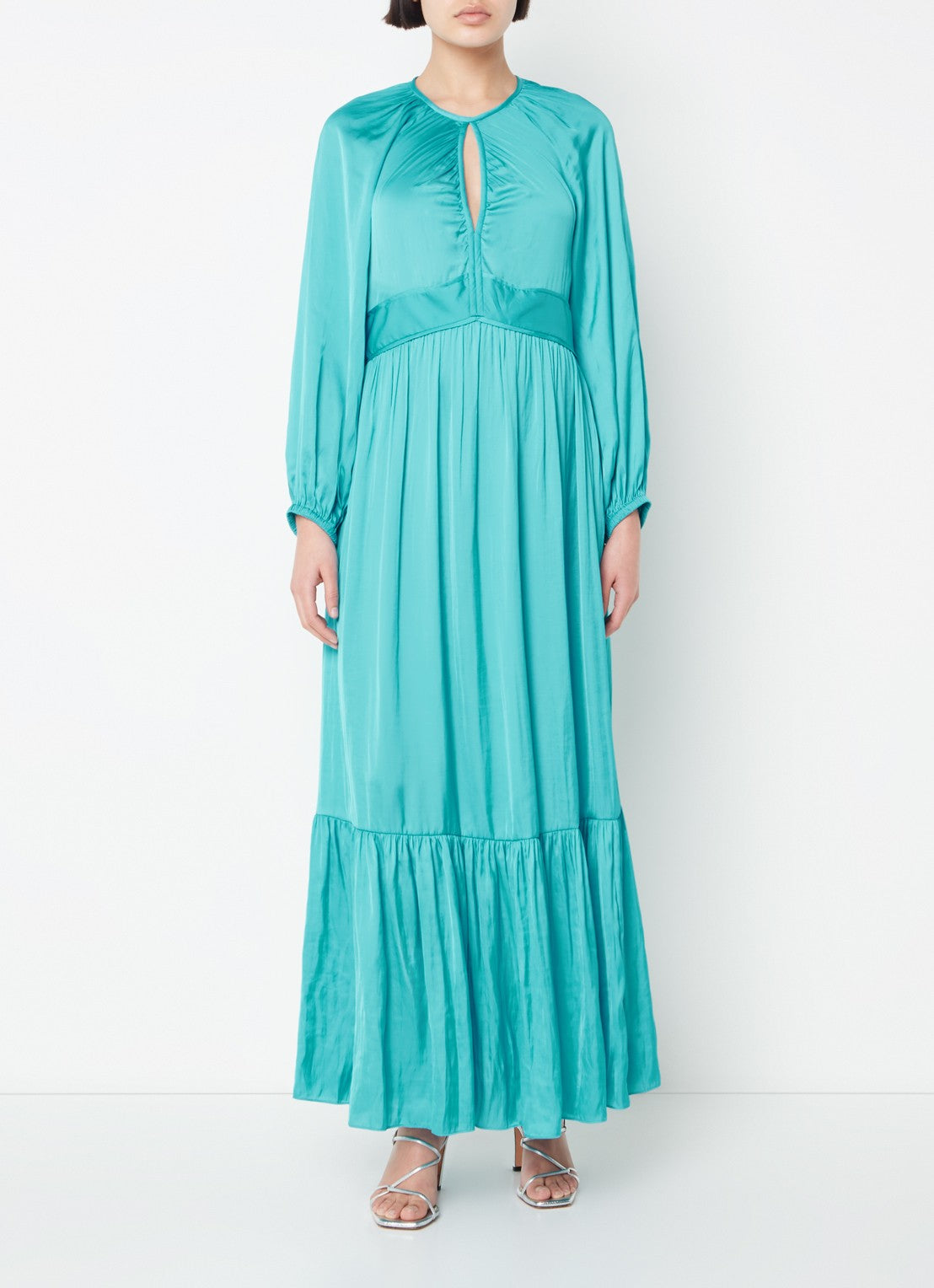 Sandro V-neck satin maxi dress with flounce - Blue