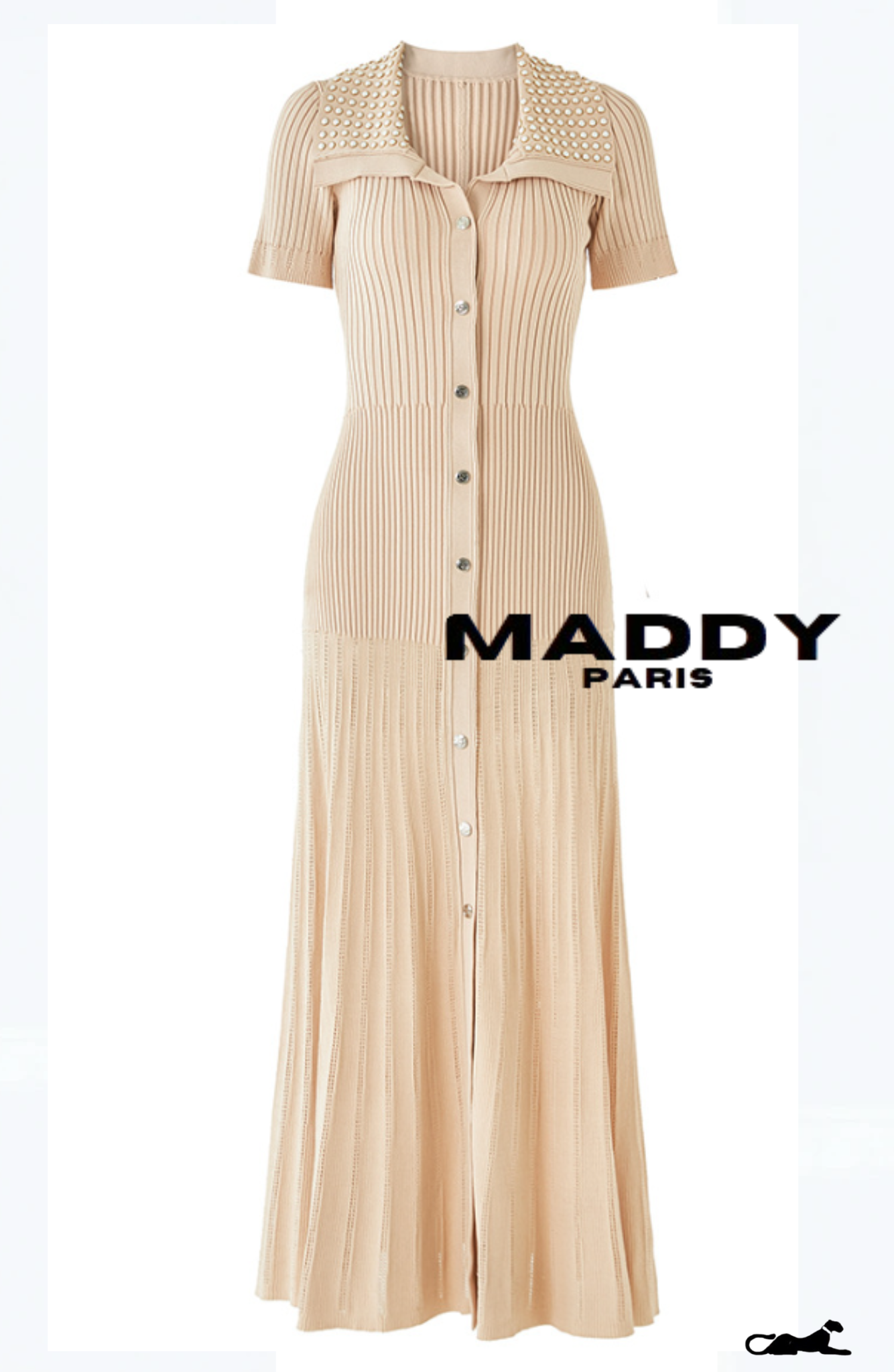 SANDRO KNIT MAXI DRESS WITH STUDS- Beige