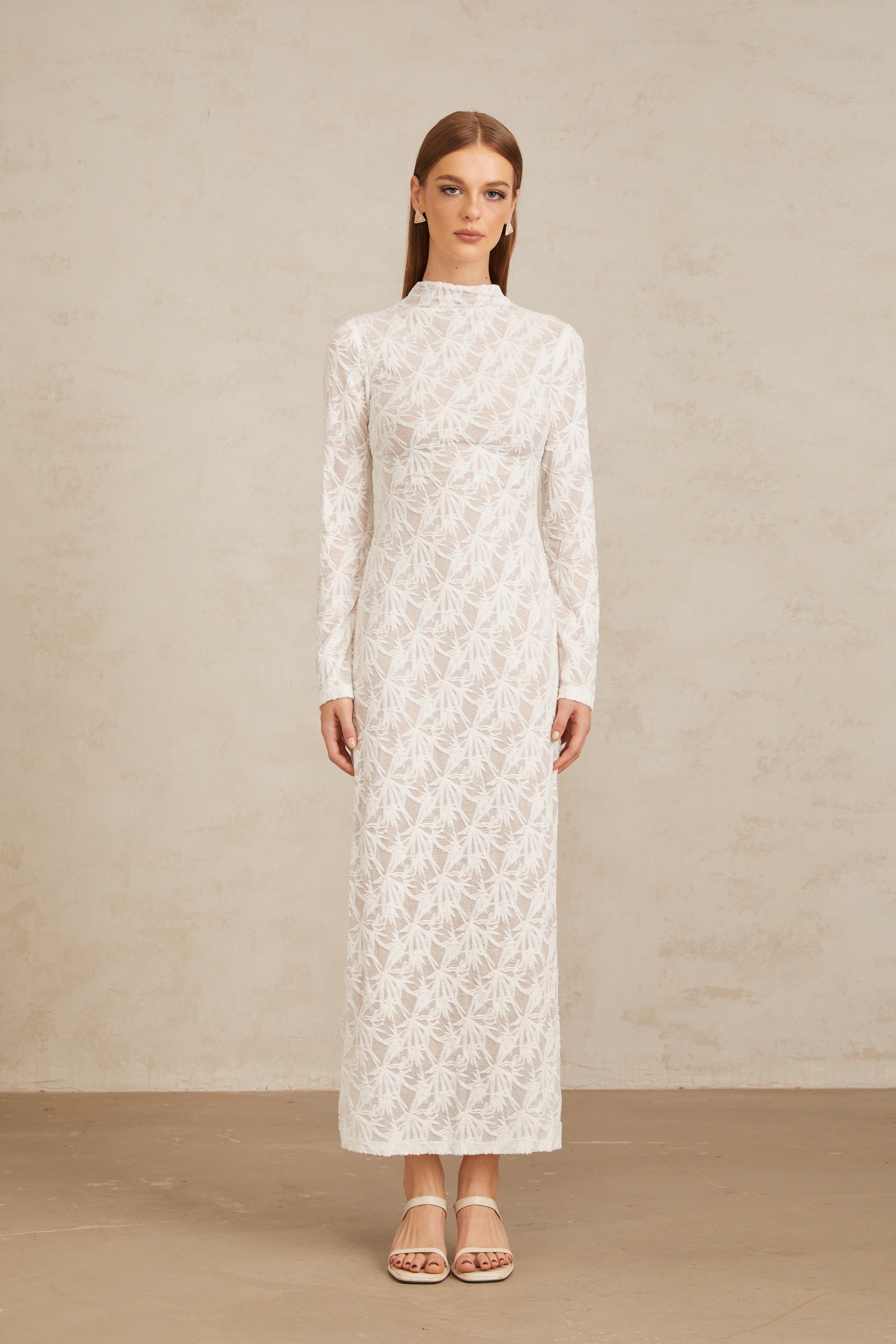 Xavière White Floral Crochet Knit Maxi Dress (Final Sale)