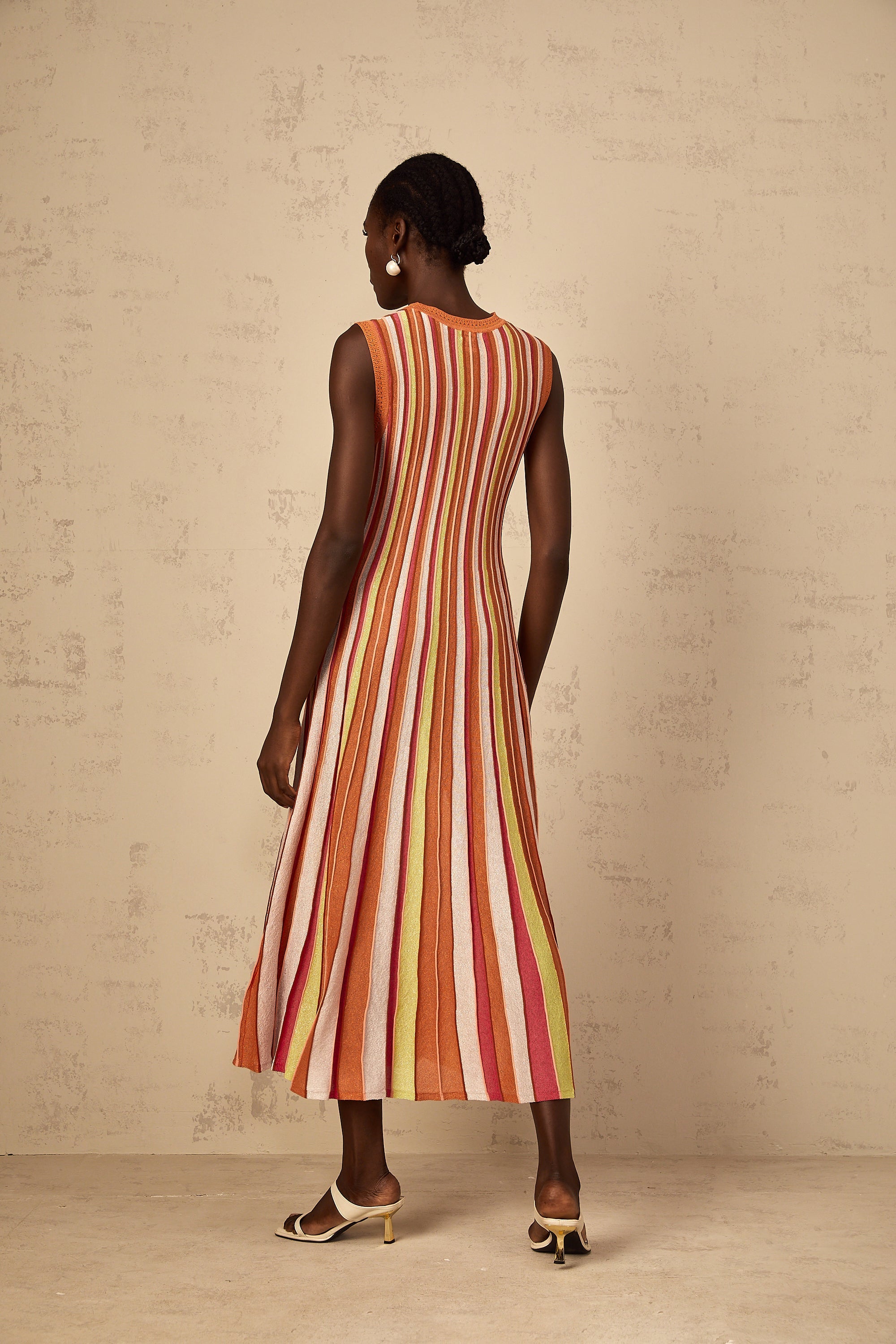 Abriana Orange Vertical Striped Knit Midi Dress (Final Sale-US Only)