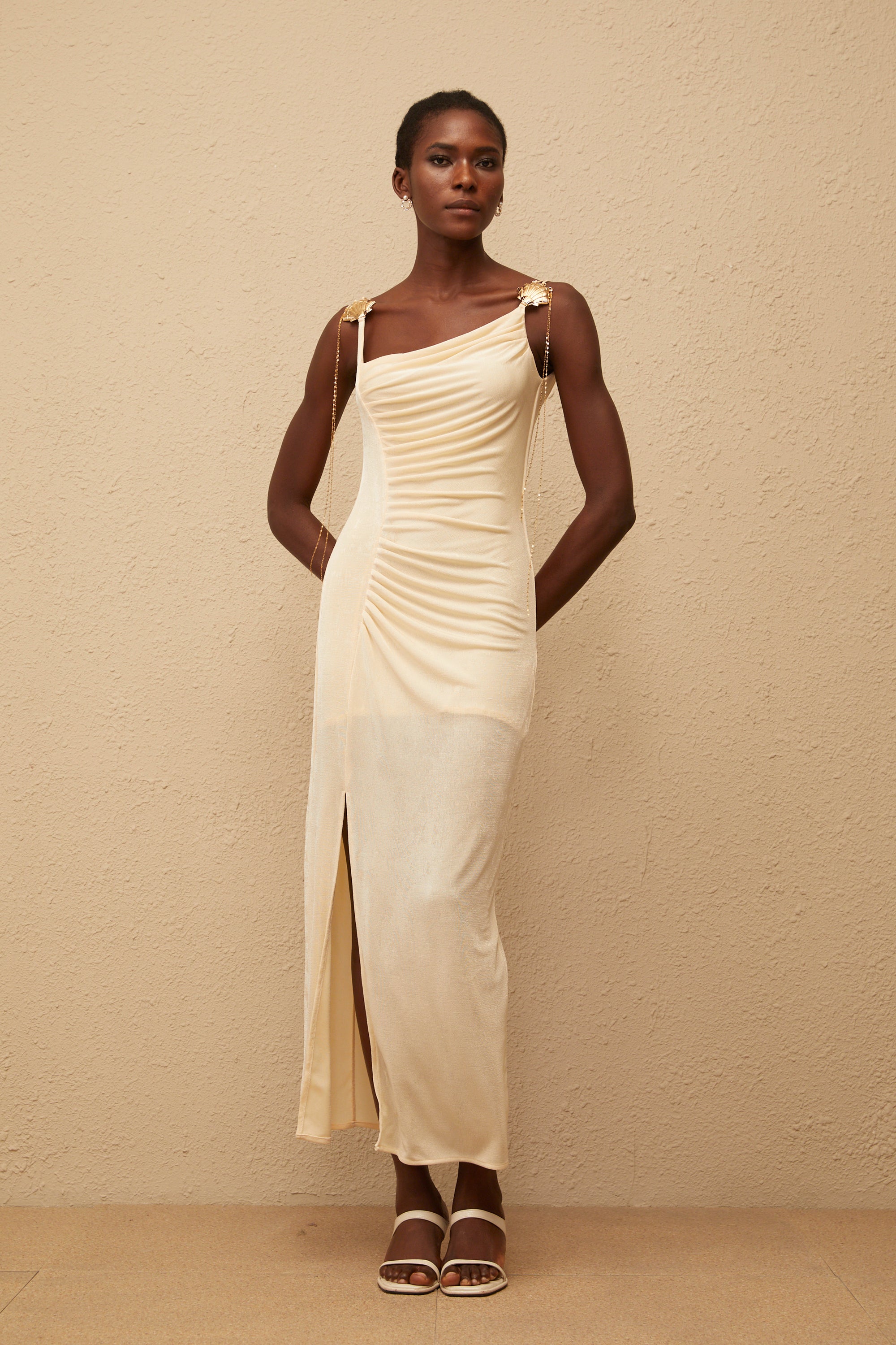 Ondine Shell Embellished Ruched Corset Maxi Dress