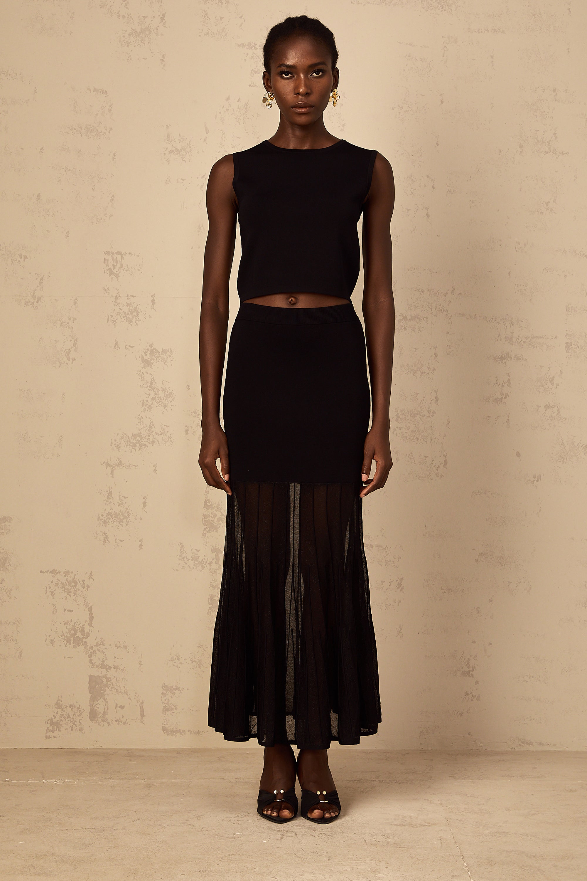 Cerise Black Panelled Fine Knit Matching Set (Final Sale-US Only)