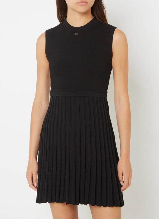 Sandro Scorpion fine knit mini dress with pleated detail - Black