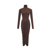 Charitina Brown Fitted Ruched Midi Dress (Final Sale-US Only)