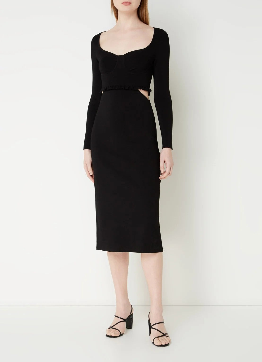 Sandro Midi pencil dress with cut-out detail and flounce - Black