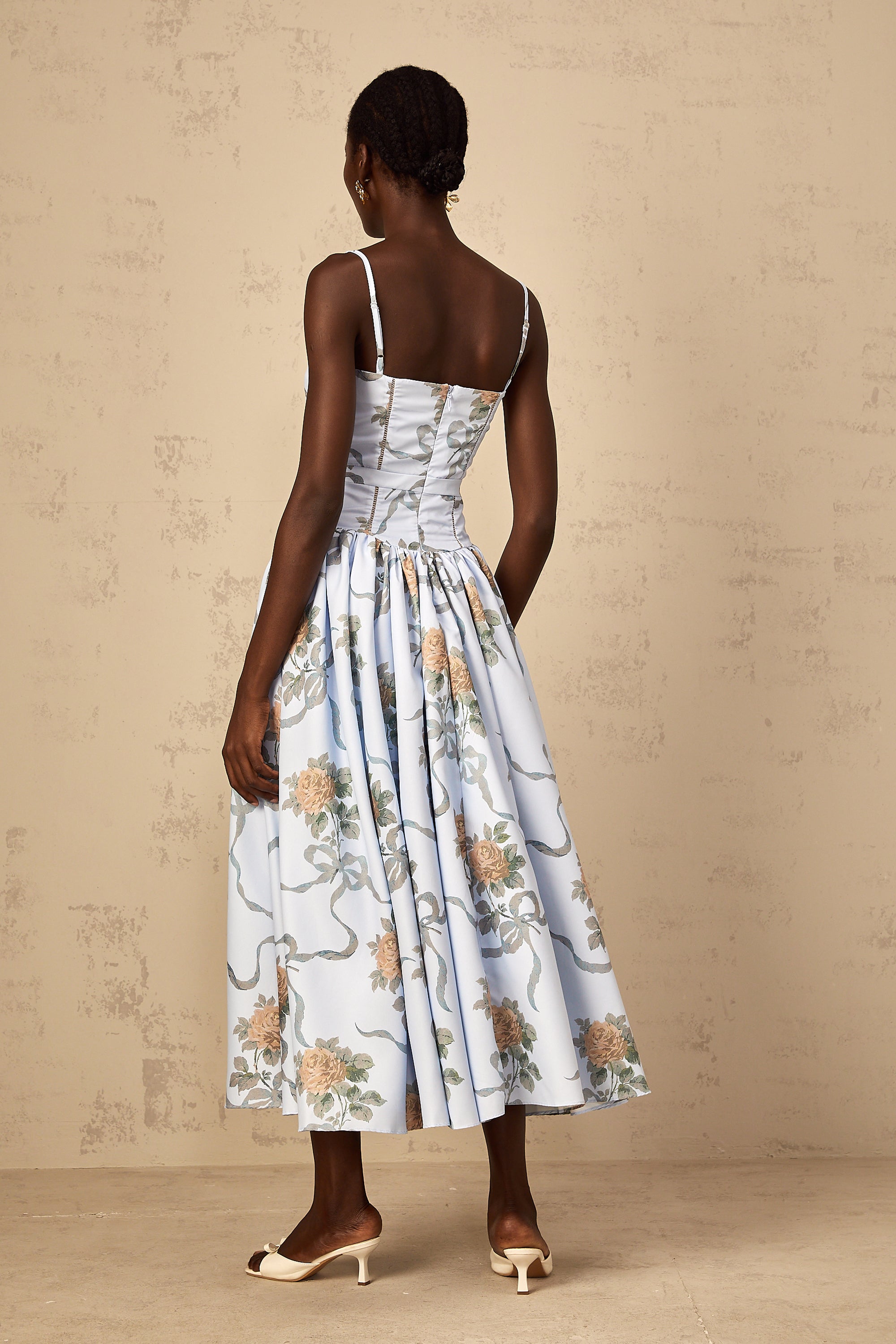 Fleur Blue Floral Print Midi Dress (Final Sale)