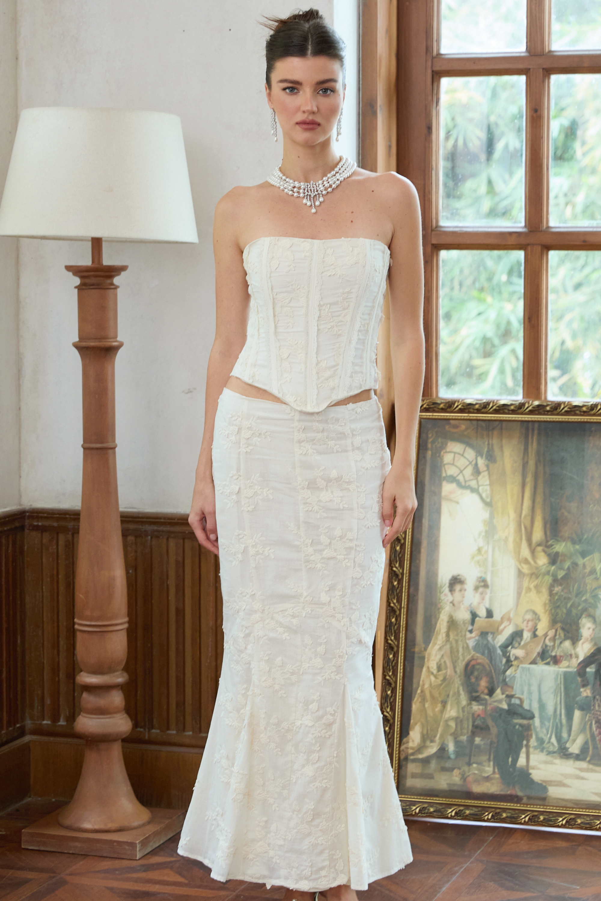 Margot white embroidered top & skirt matching set