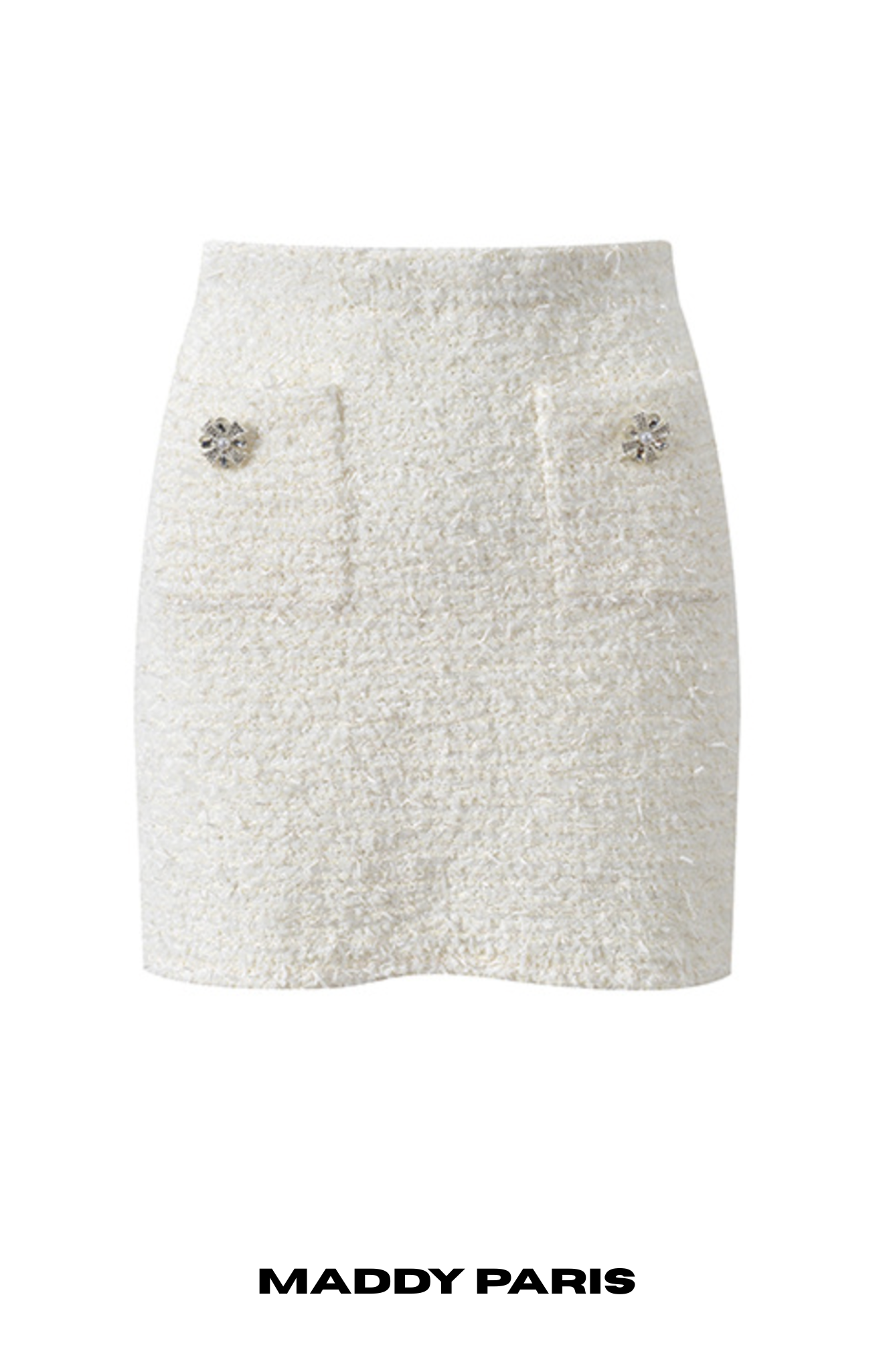 CHLOE CREAM BOUCLÉ KNIT MINI SKIRT WITH JEWEL BUTTONS- WHITE