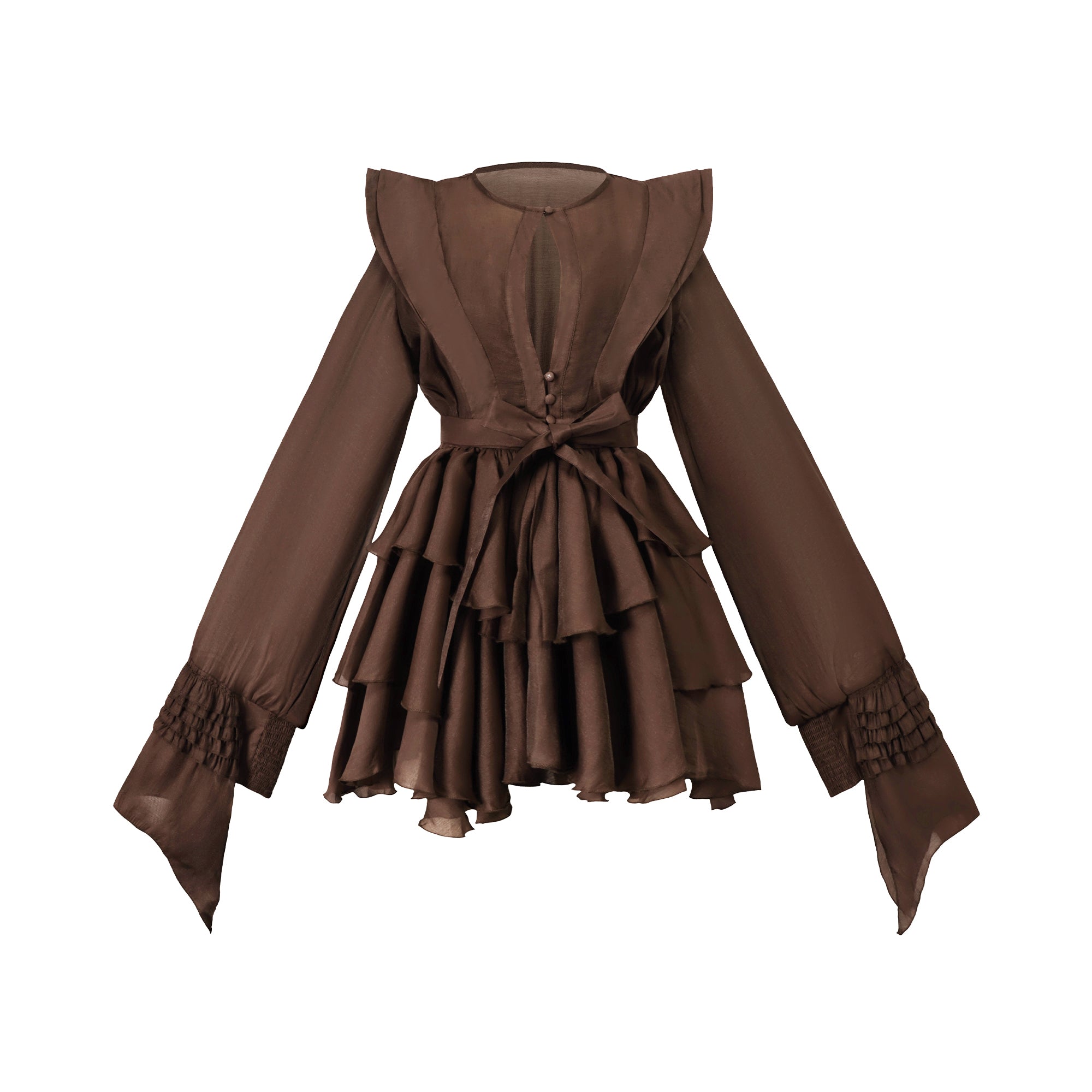 Annabelle Brown Cutout Ruffled Mini Dress (Final Sale-US Only)