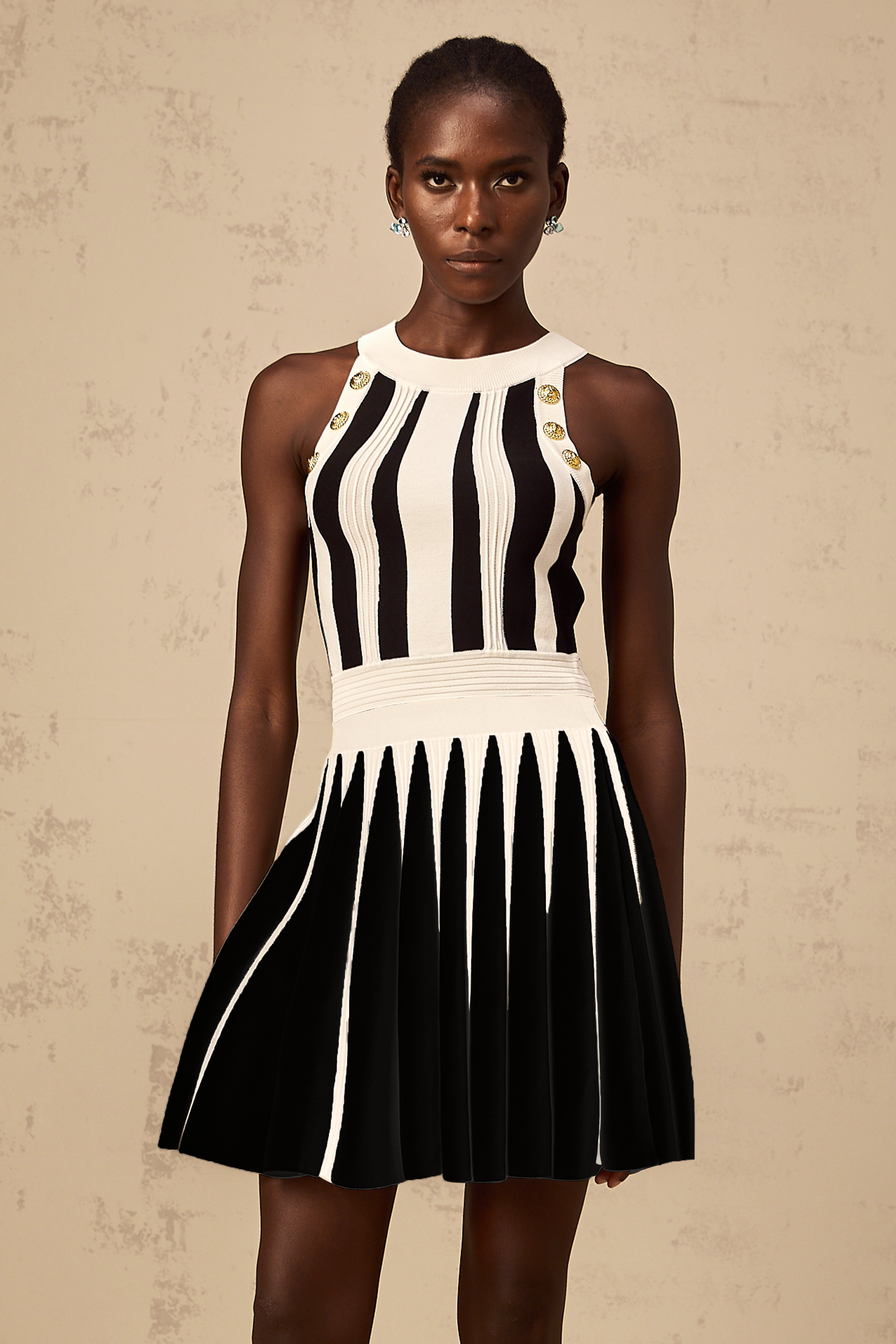 Iseult contrast-color striped knit top & skirt matching set