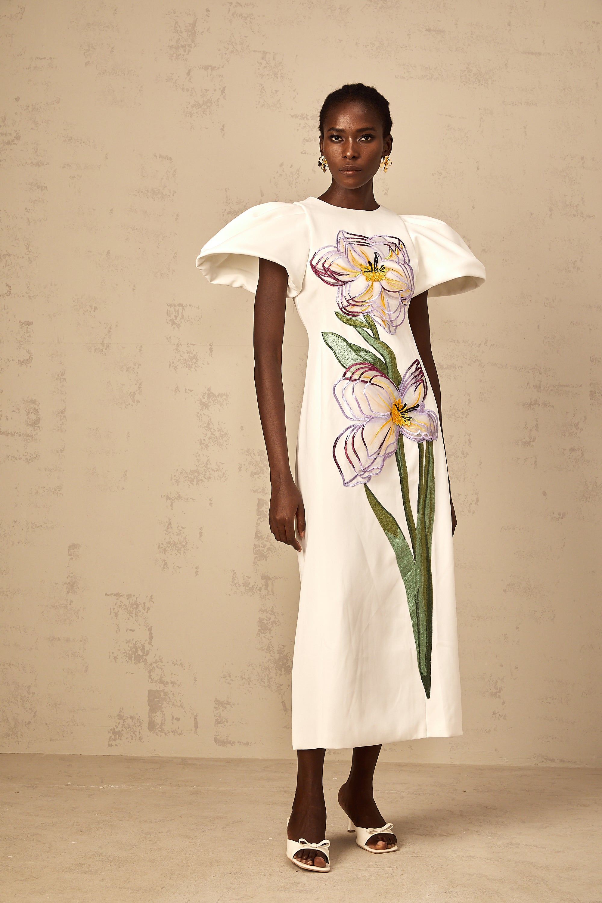 Irène White Sequin Floral Embroidered Midi Dress (Final Sale-US Only)
