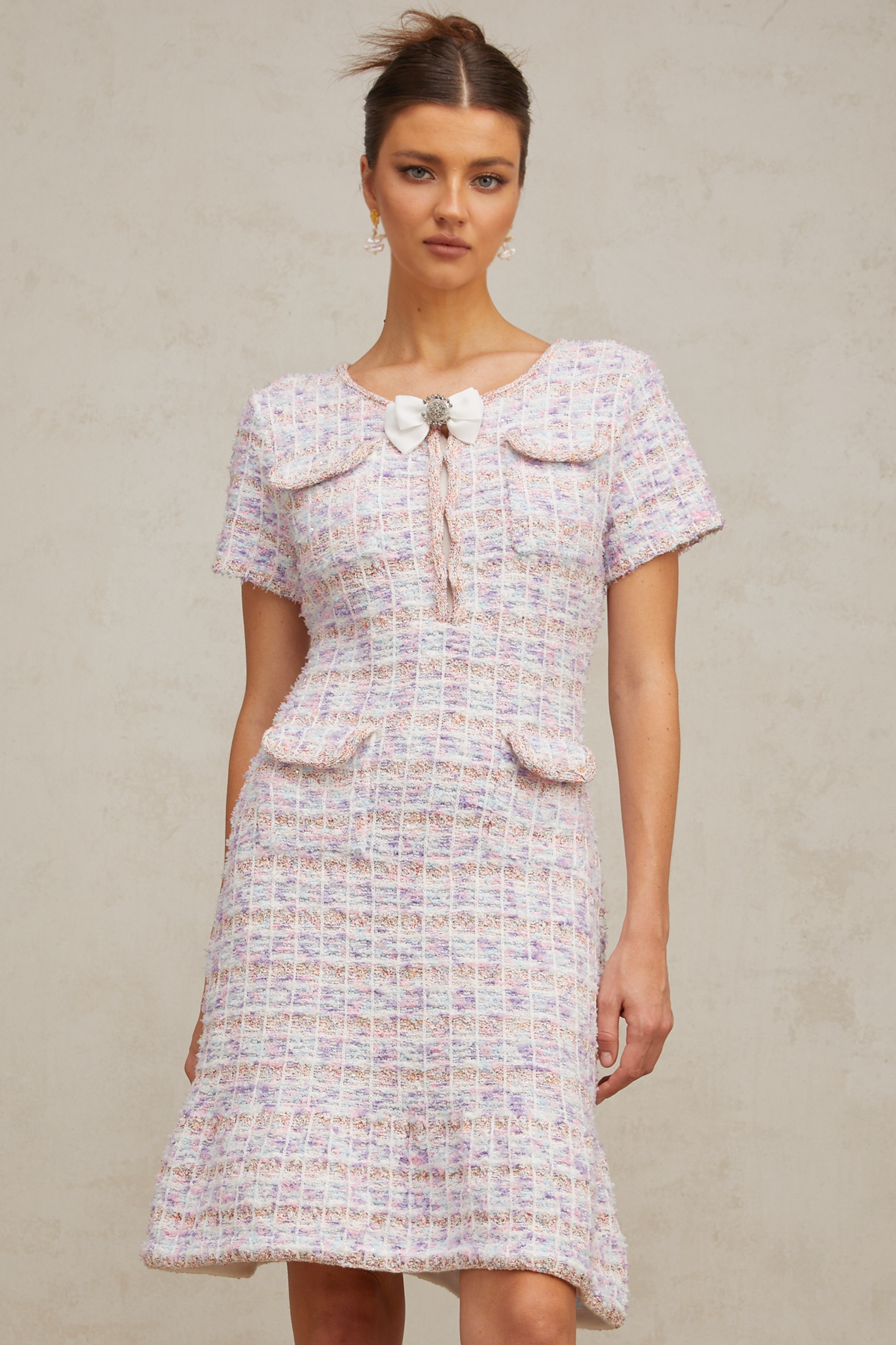 Hyacinthe purple checked knit midi dress