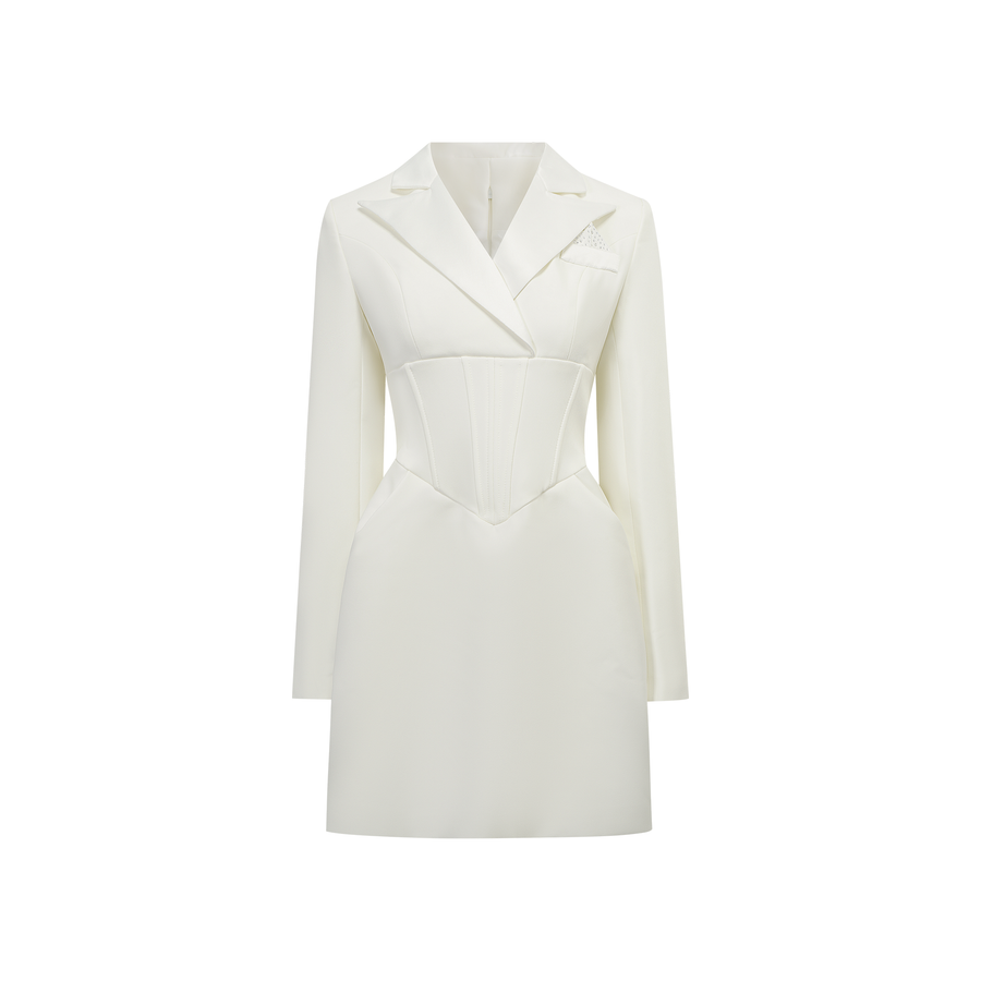 Inmaculada White Boned Bodice Mini Blazer Dress