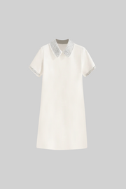 ISLA Short Sleeve Classic Mini Dress with Jewel Collar - White