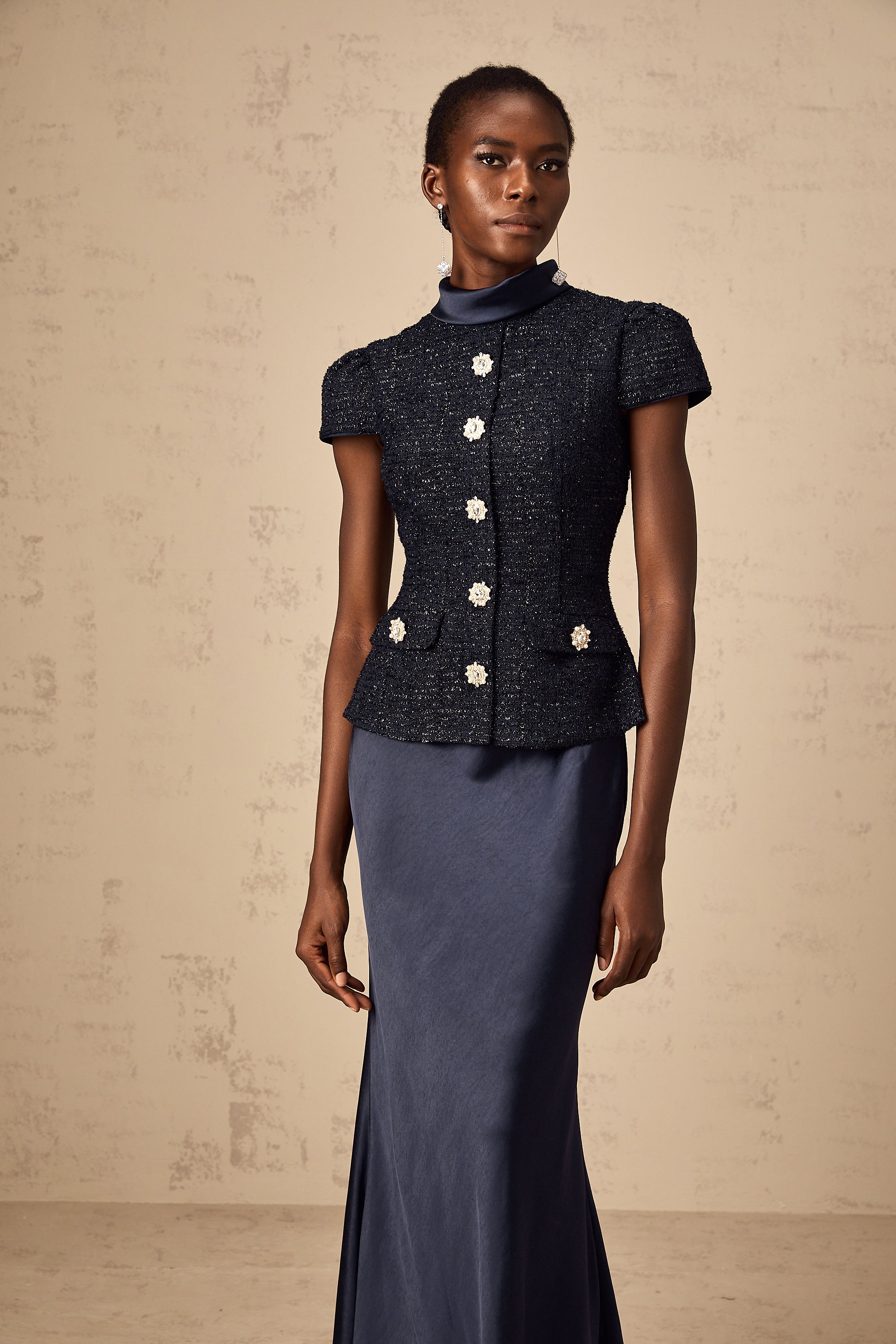 Josette blue peplum-waist panelled maxi dress (Final Sale-US Only)