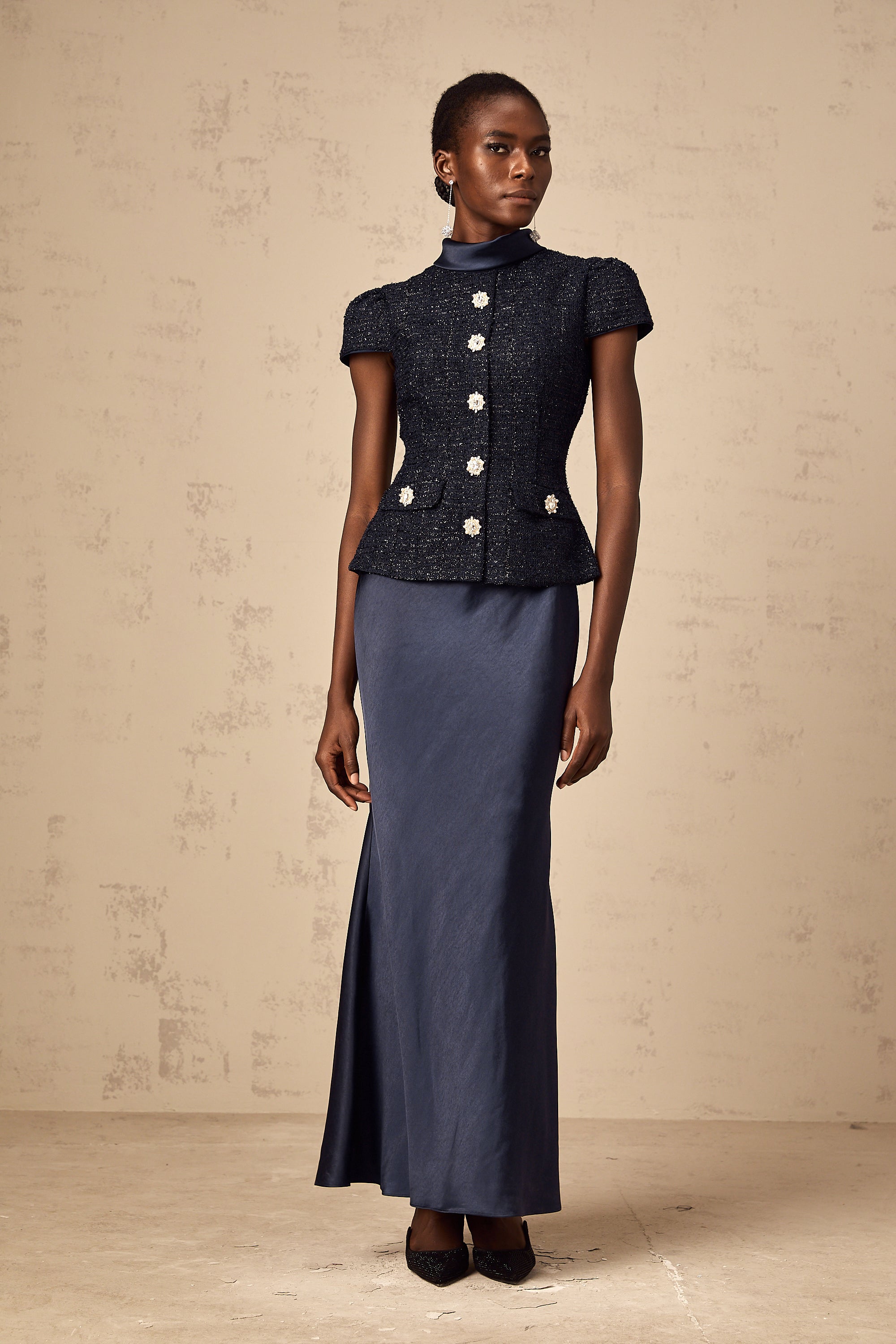 Josette blue peplum-waist panelled maxi dress (Final Sale-US Only)