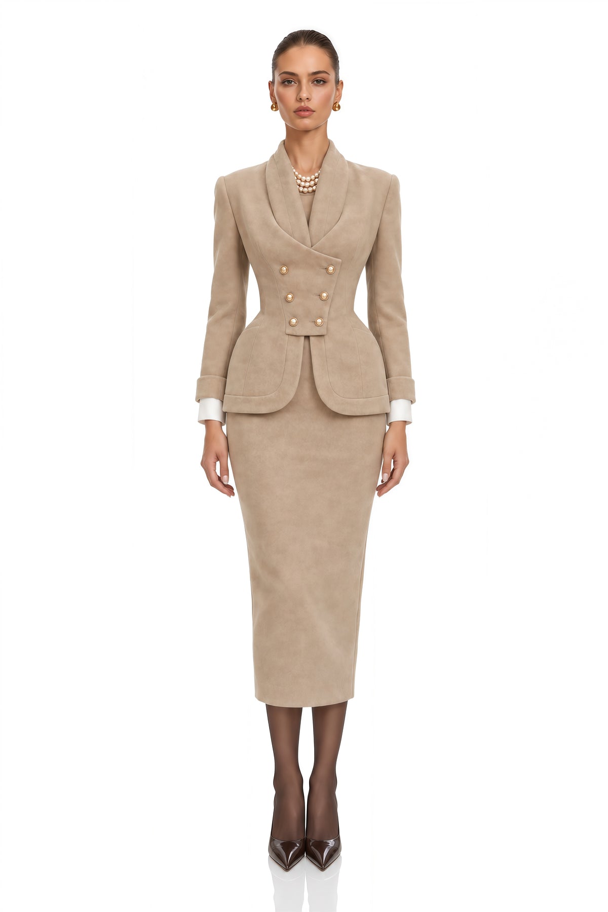 gracie grey double-breasted jacket & skirt set