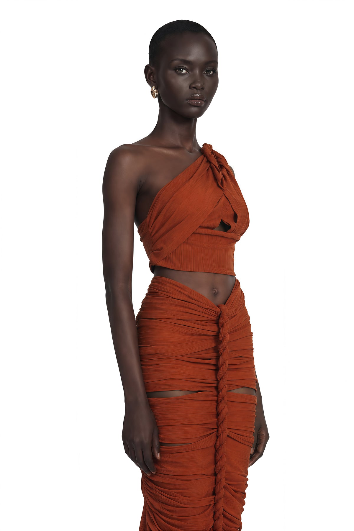célestine brown twisted cut-out top & skirt matching set