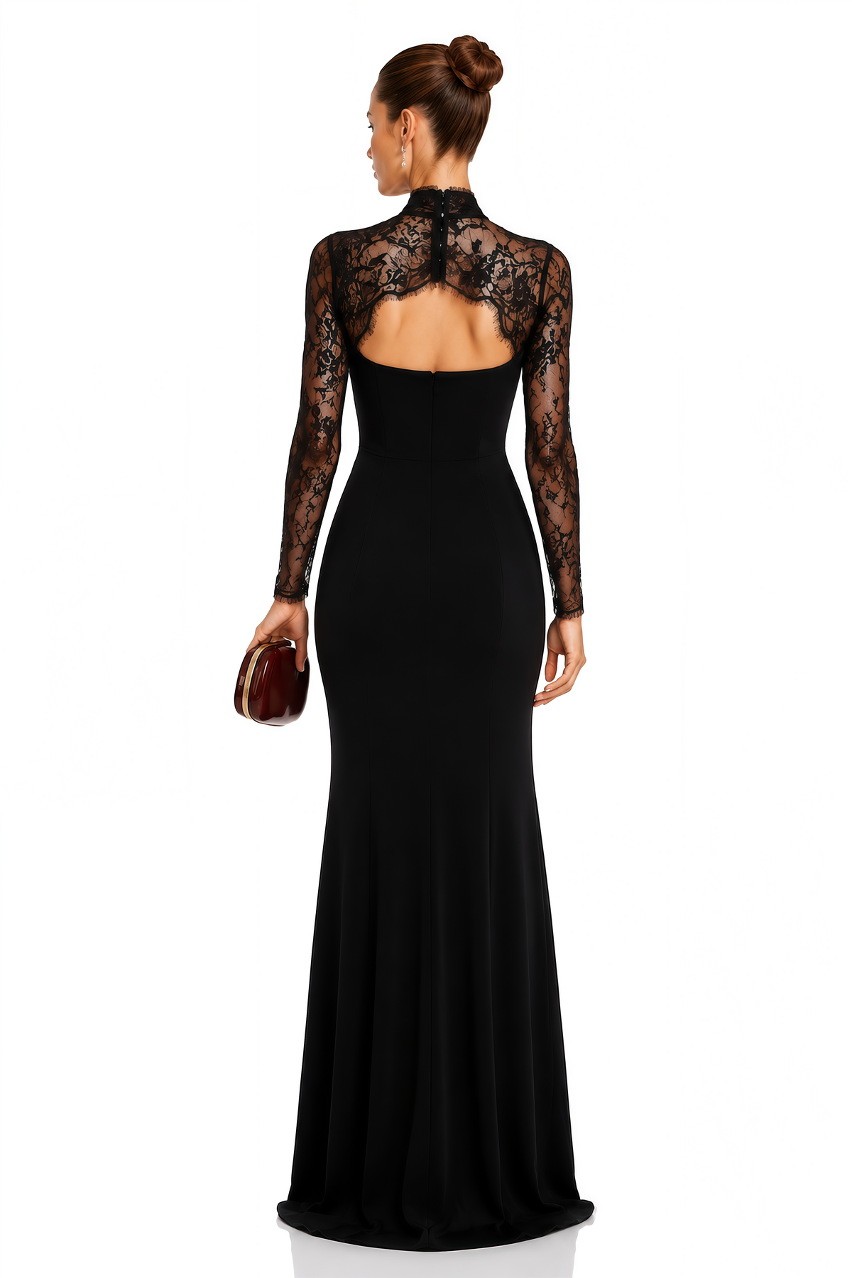 bokamoso black lace panel maxi gown
