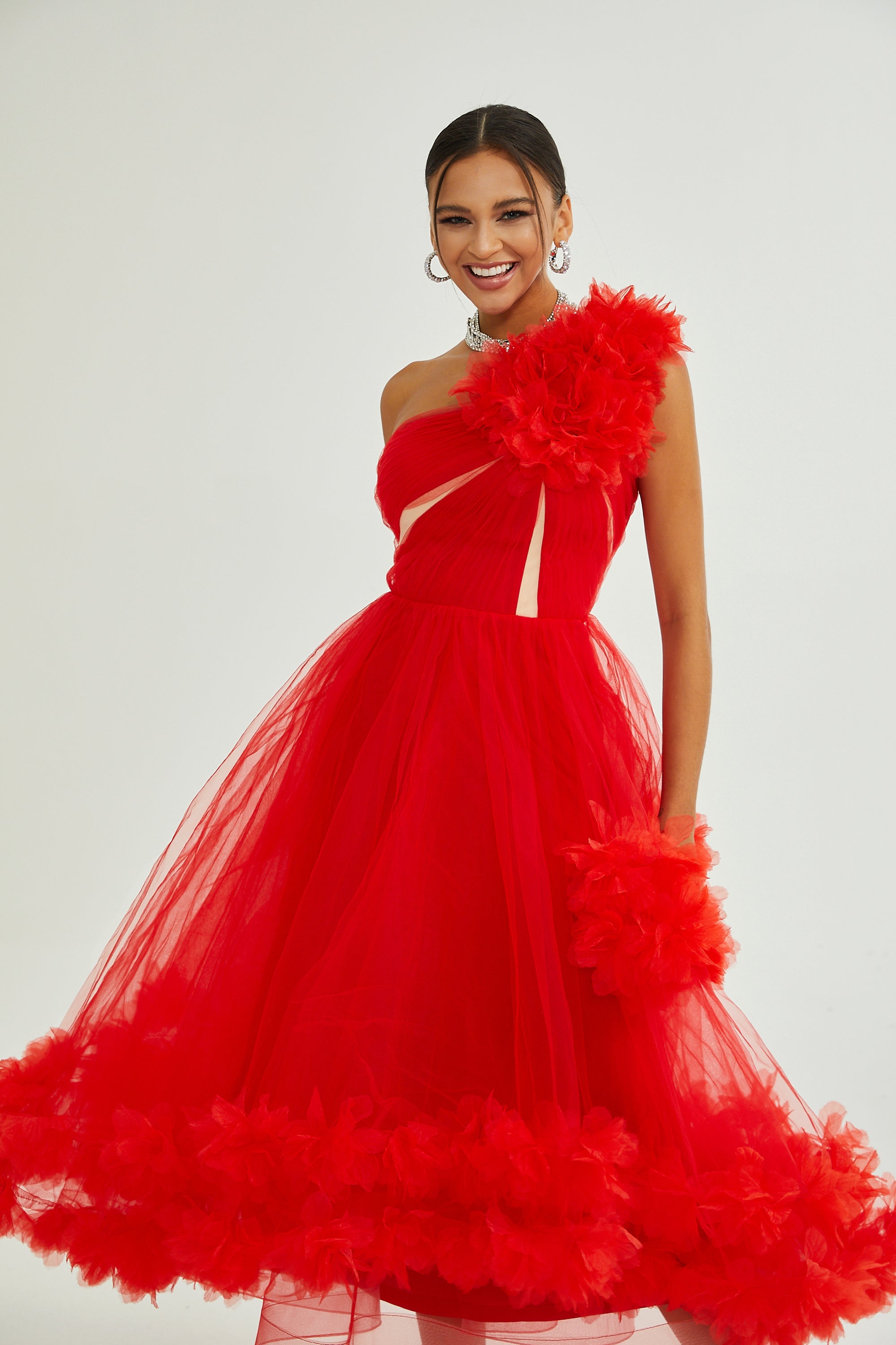 Victoire tulle-panelled midi dress