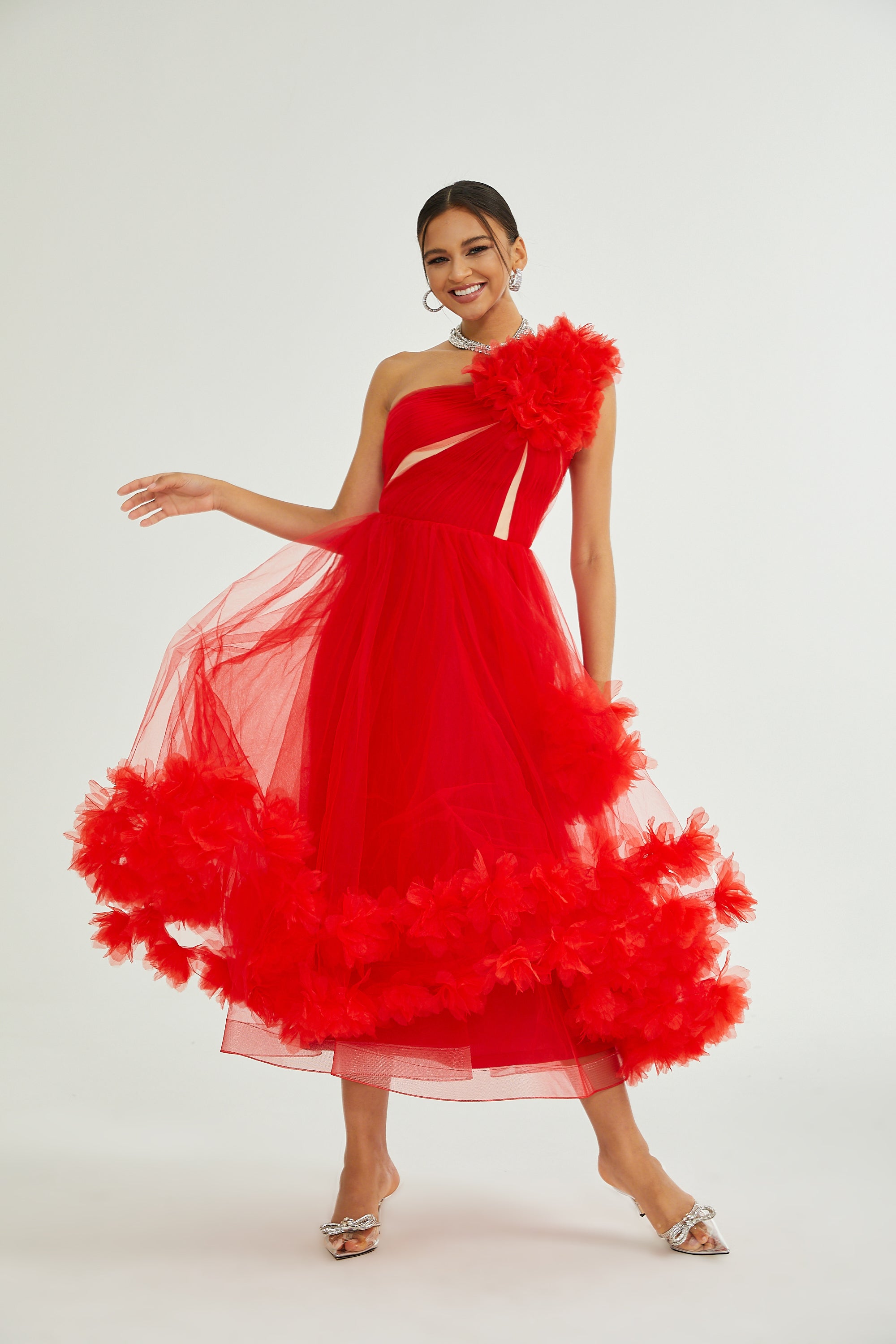 Victoire tulle-panelled midi dress