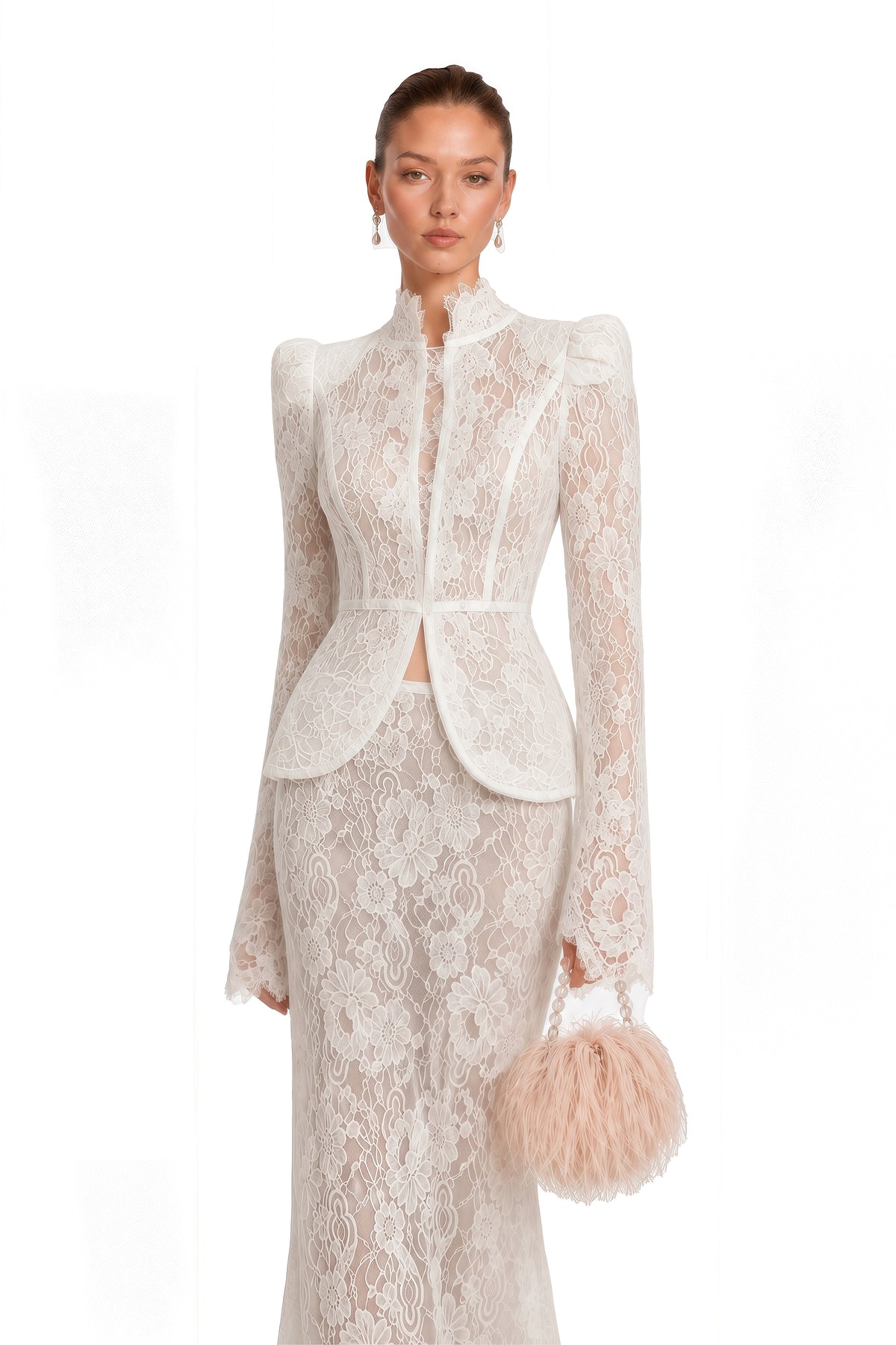 adèle white puff floral blouse & mermaid skirt set
