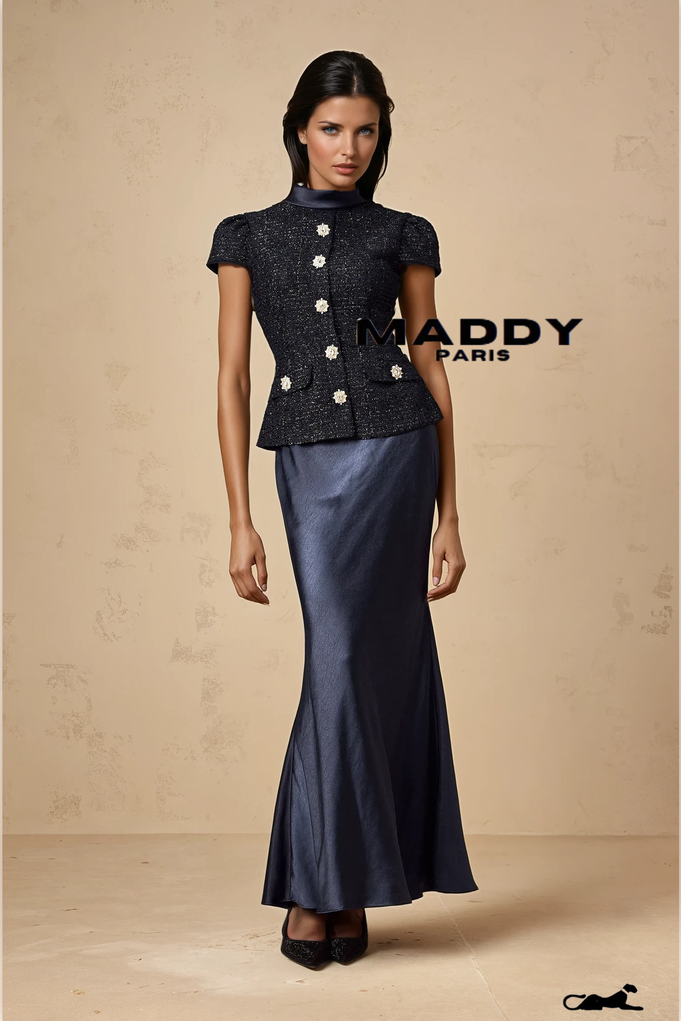 Josette blue peplum-waist panelled maxi dress