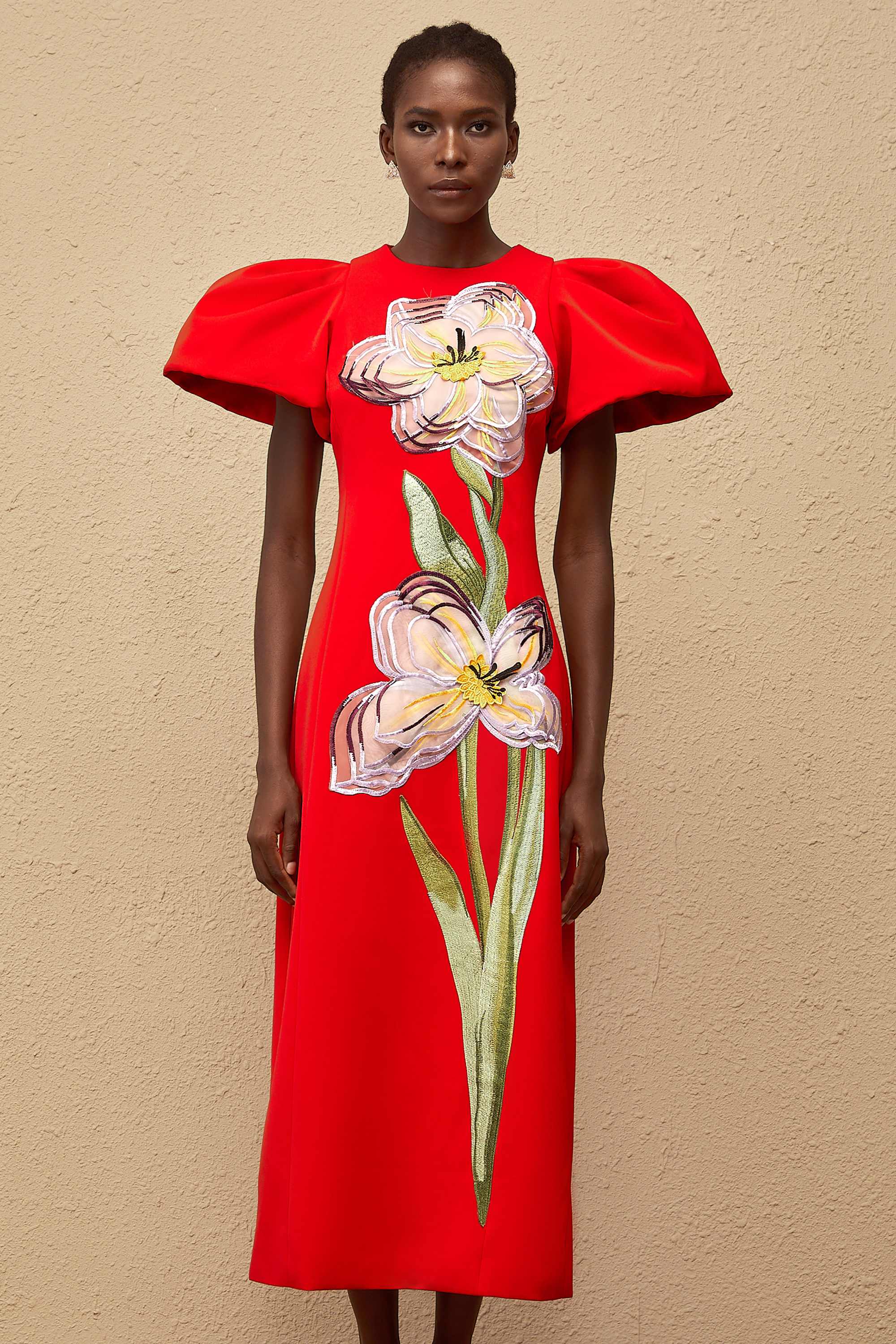 Irène Red Sequined Floral Embroidered Midi Dress (Final Sale-US Only)