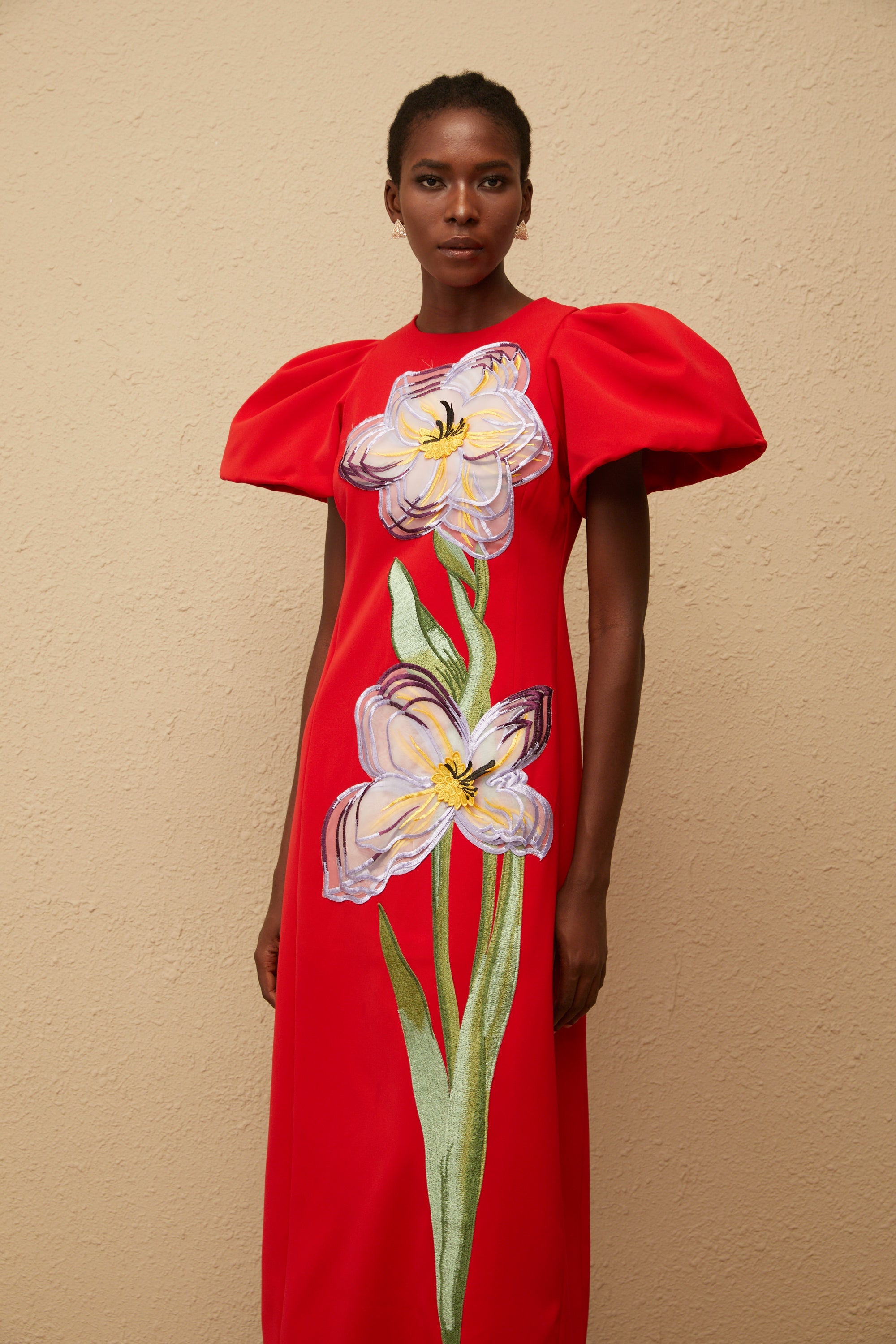 Irène Red Sequined Floral Embroidered Midi Dress (Final Sale-US Only)