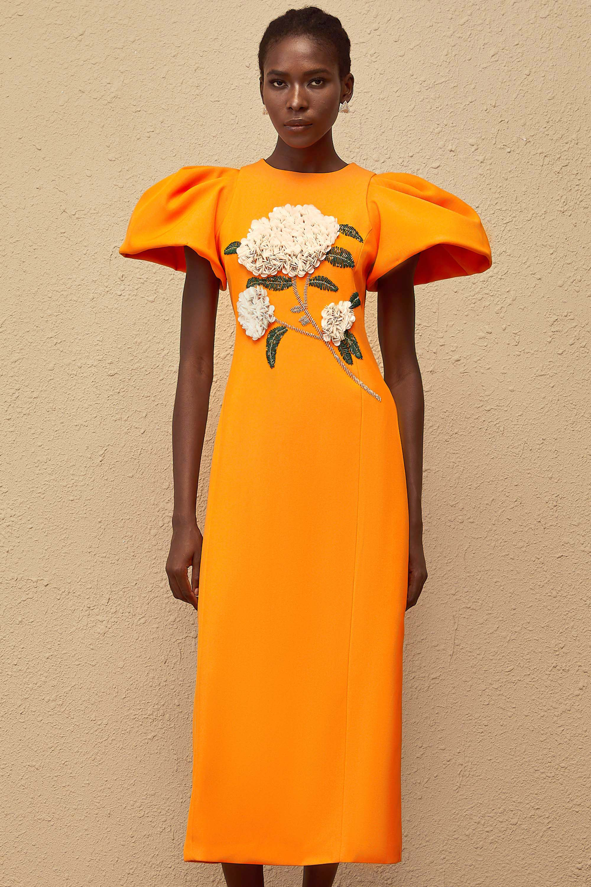 Yrjö Orange Floral Embroidered Midi Dress (Final Sale-US Only)