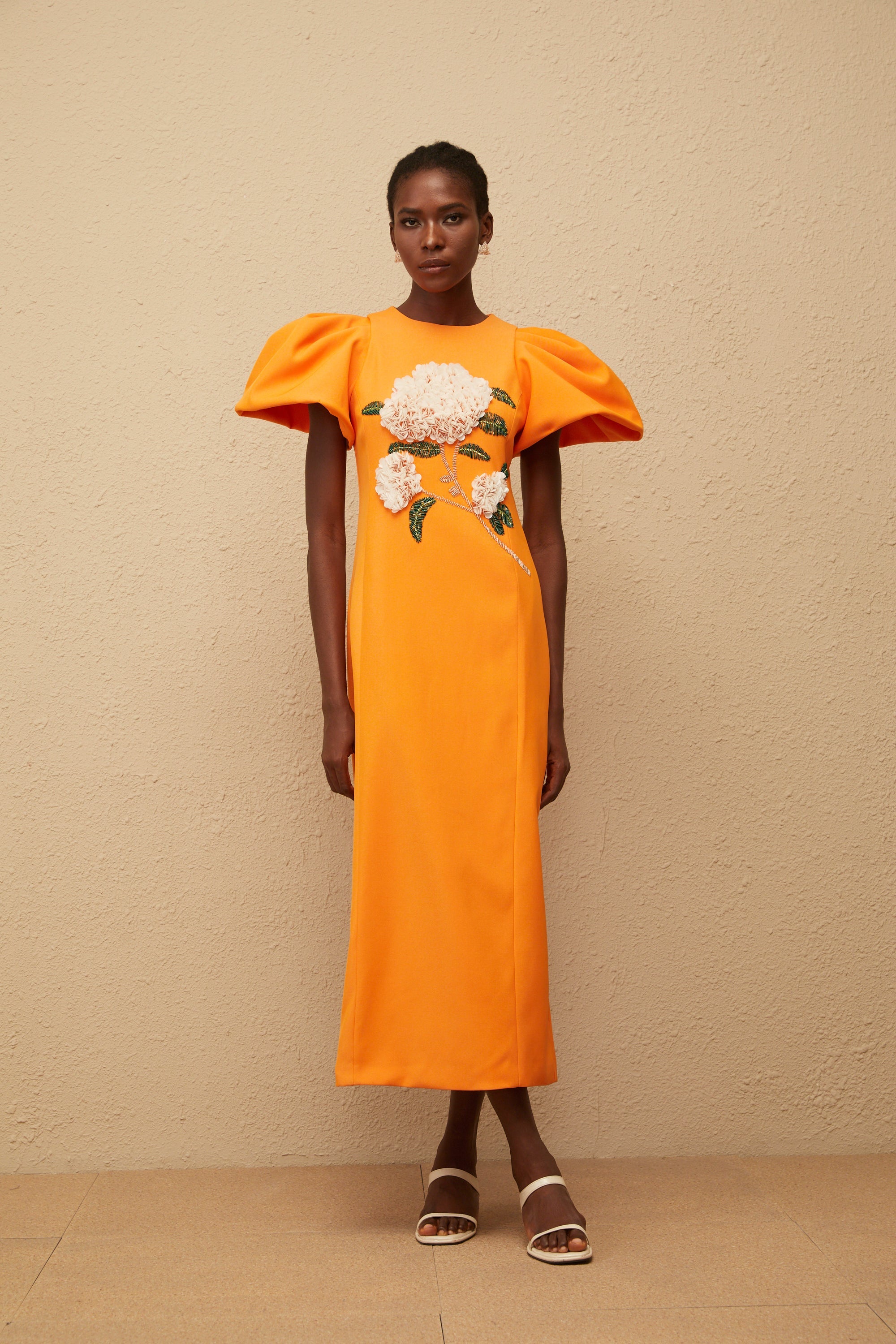Yrjö Orange Floral Embroidered Midi Dress (Final Sale-US Only)