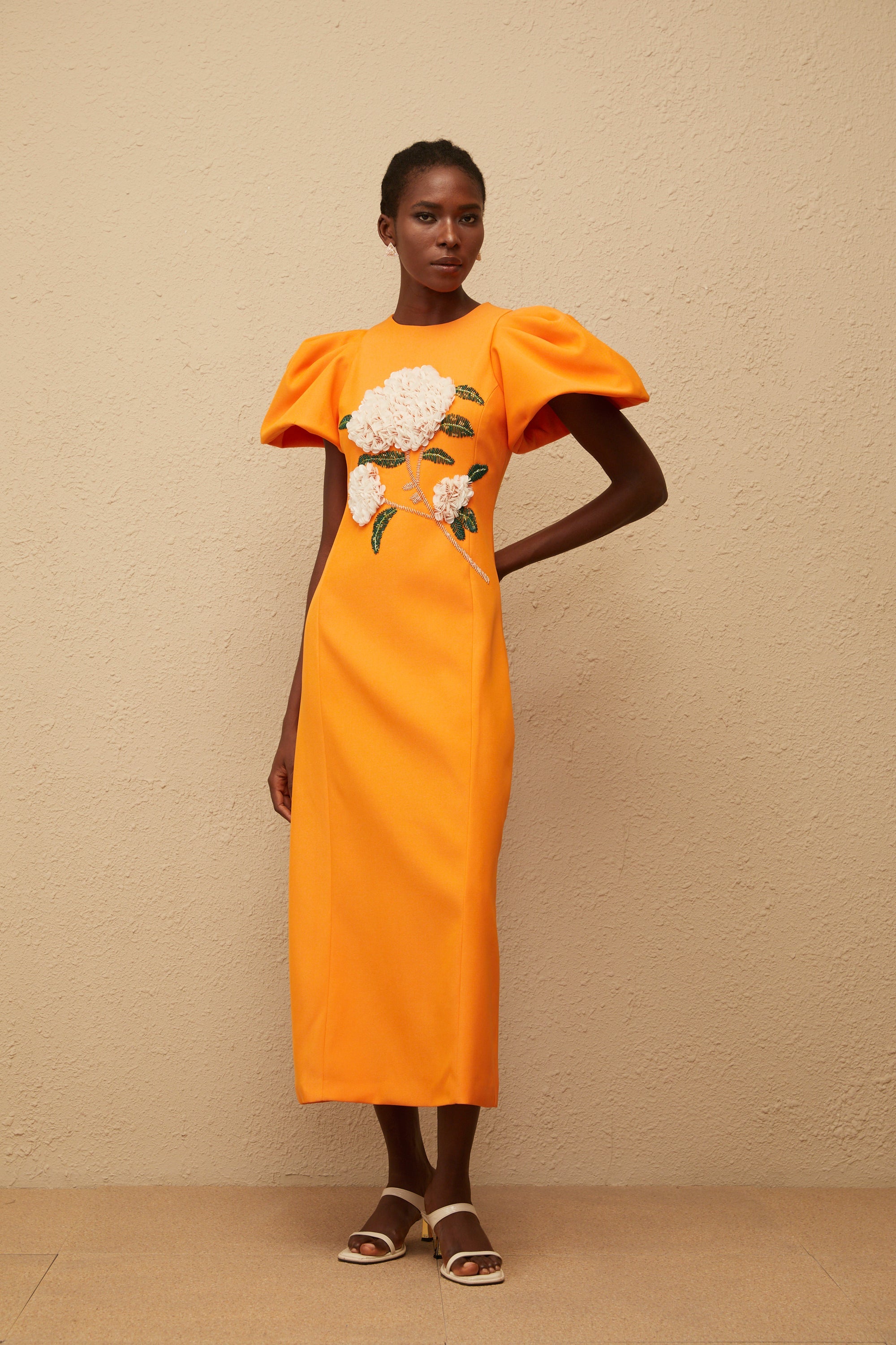 Yrjö Orange Floral Embroidered Midi Dress (Final Sale-US Only)