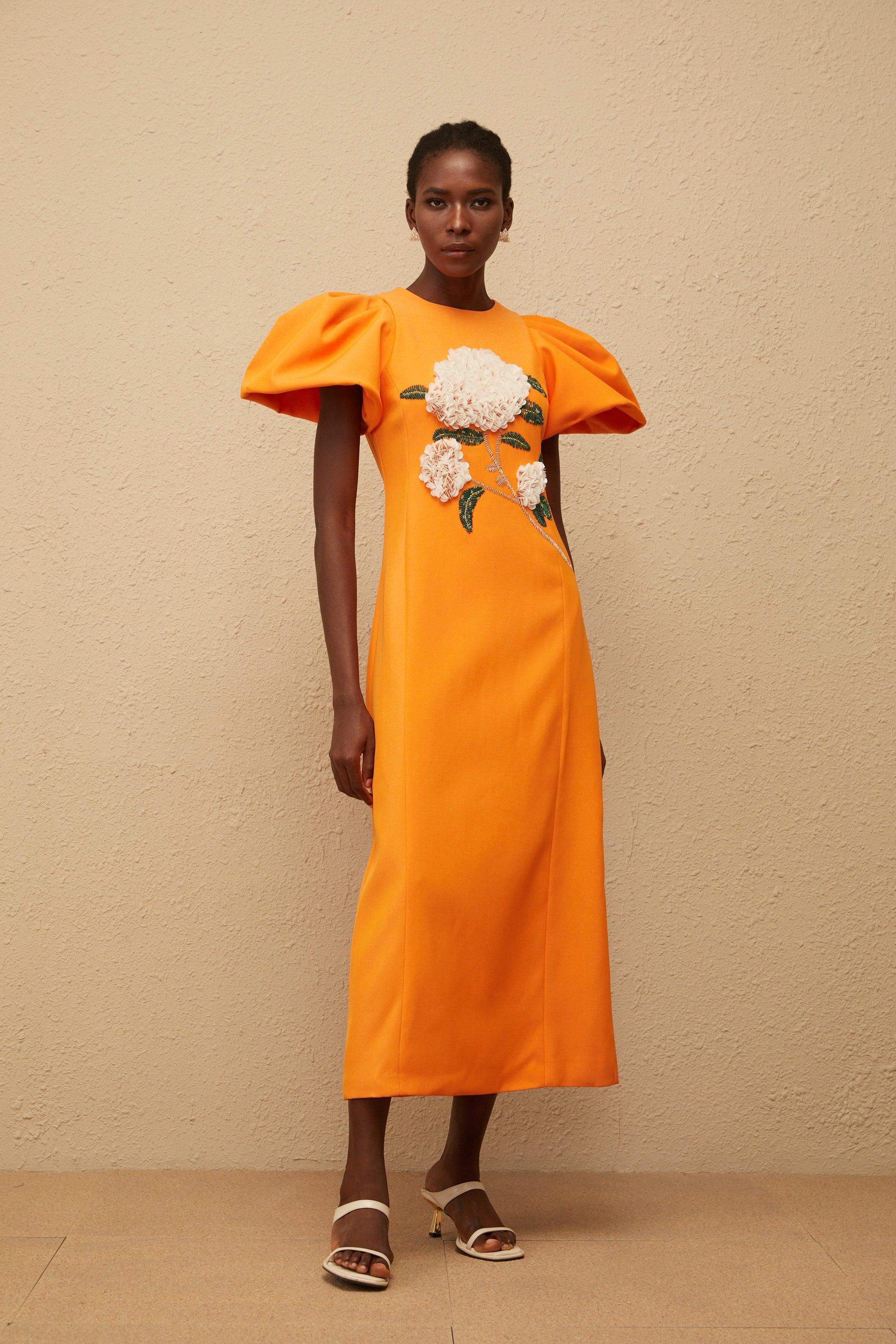 Yrjö Orange Floral Embroidered Midi Dress (Final Sale-US Only)