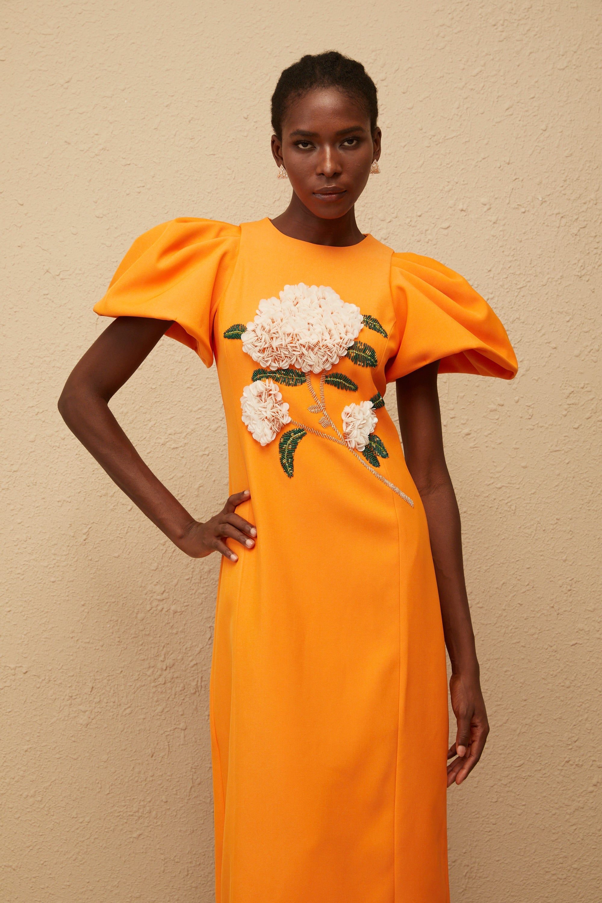 Yrjö Orange Floral Embroidered Midi Dress (Final Sale-US Only)