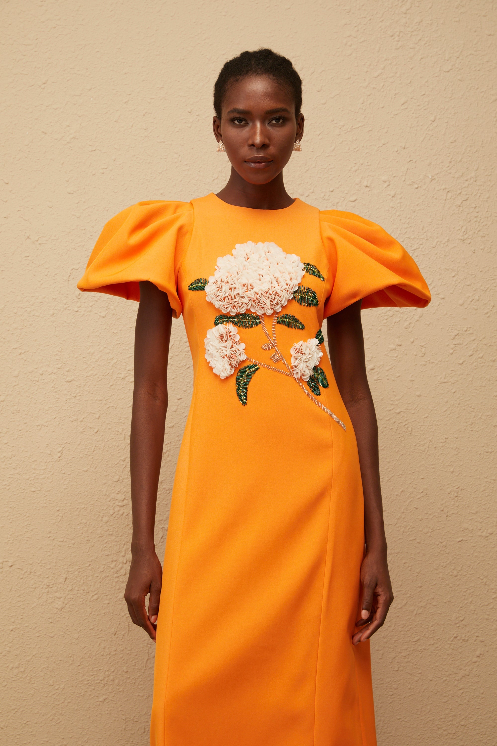 Yrjö Orange Floral Embroidered Midi Dress (Final Sale-US Only)