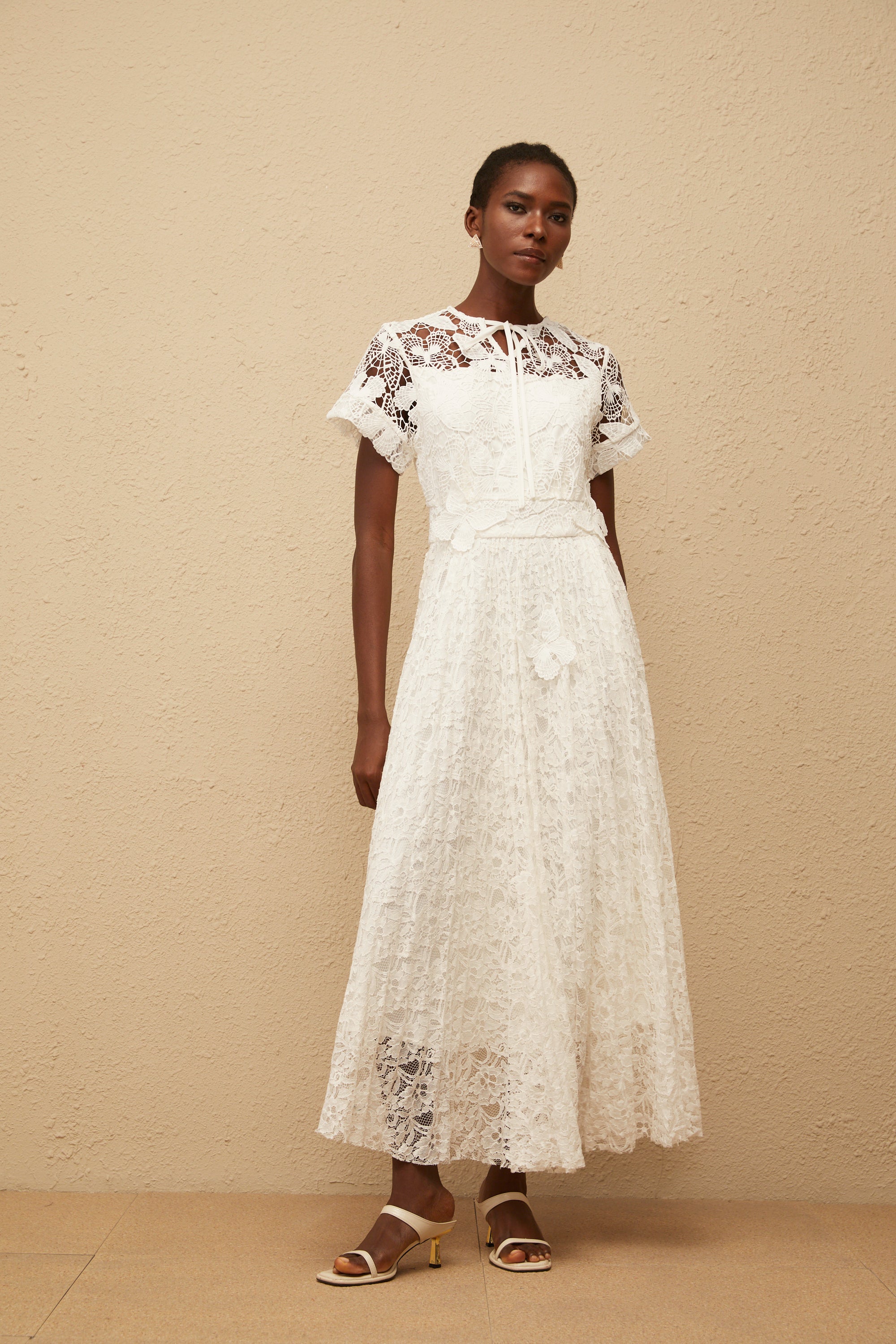 Victoire White Butterfly Appliqué Lace Maxi Dress