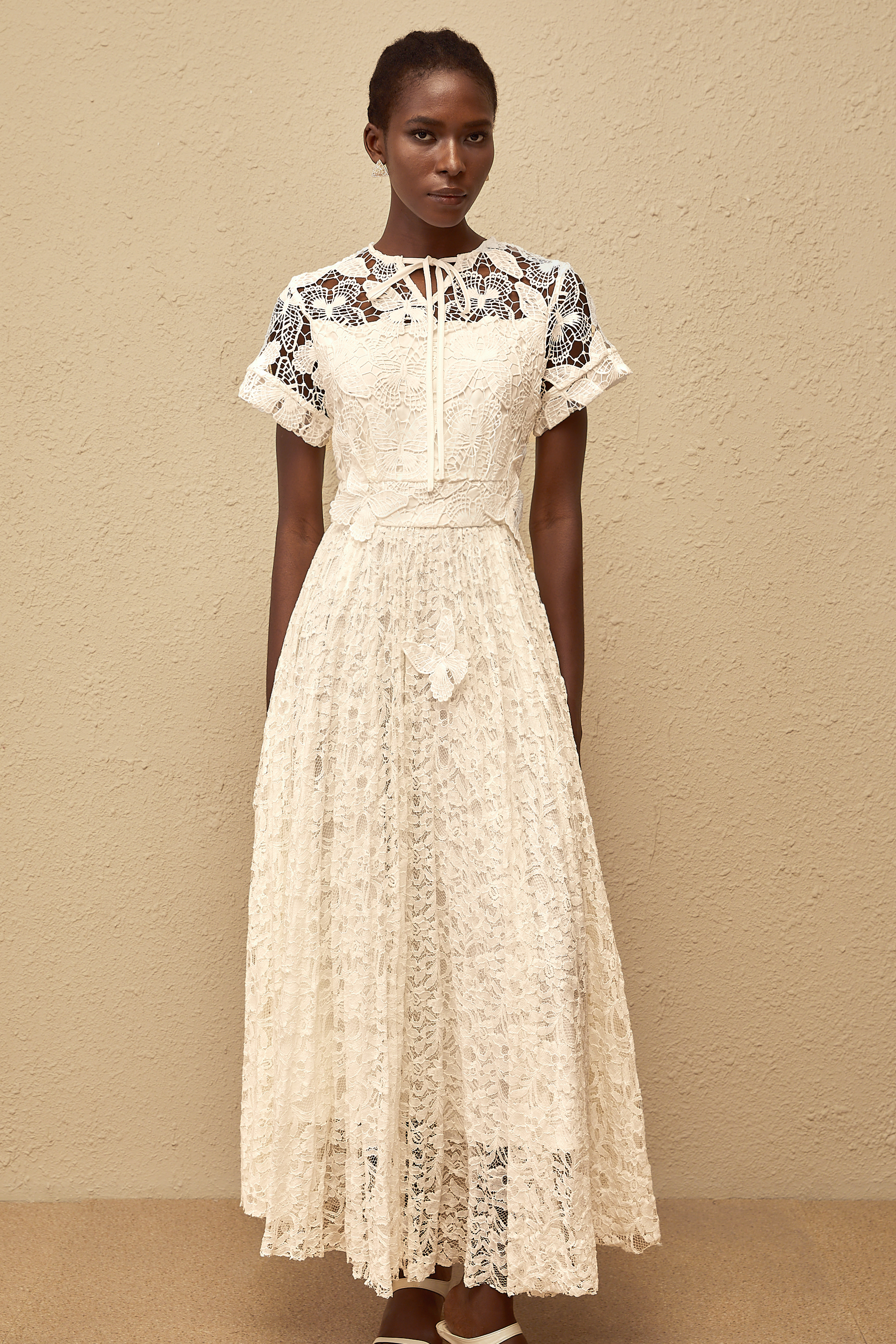 Victoire White Butterfly Appliqué Lace Maxi Dress