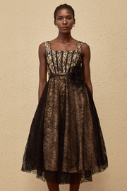 Sandrine Black Floral Lace Midi Dress