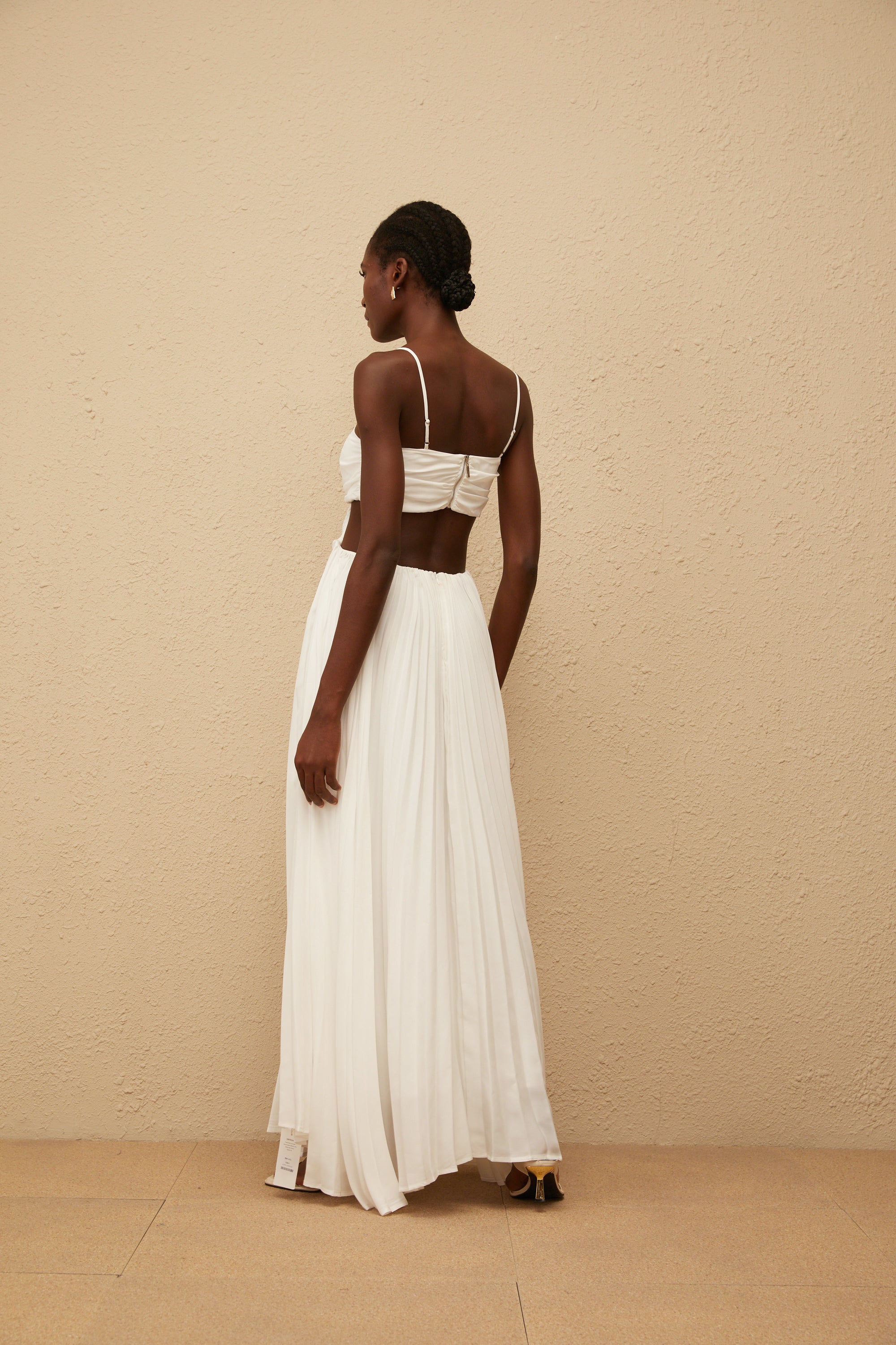 Bérénice White Cut Out Pleated Maxi Dress