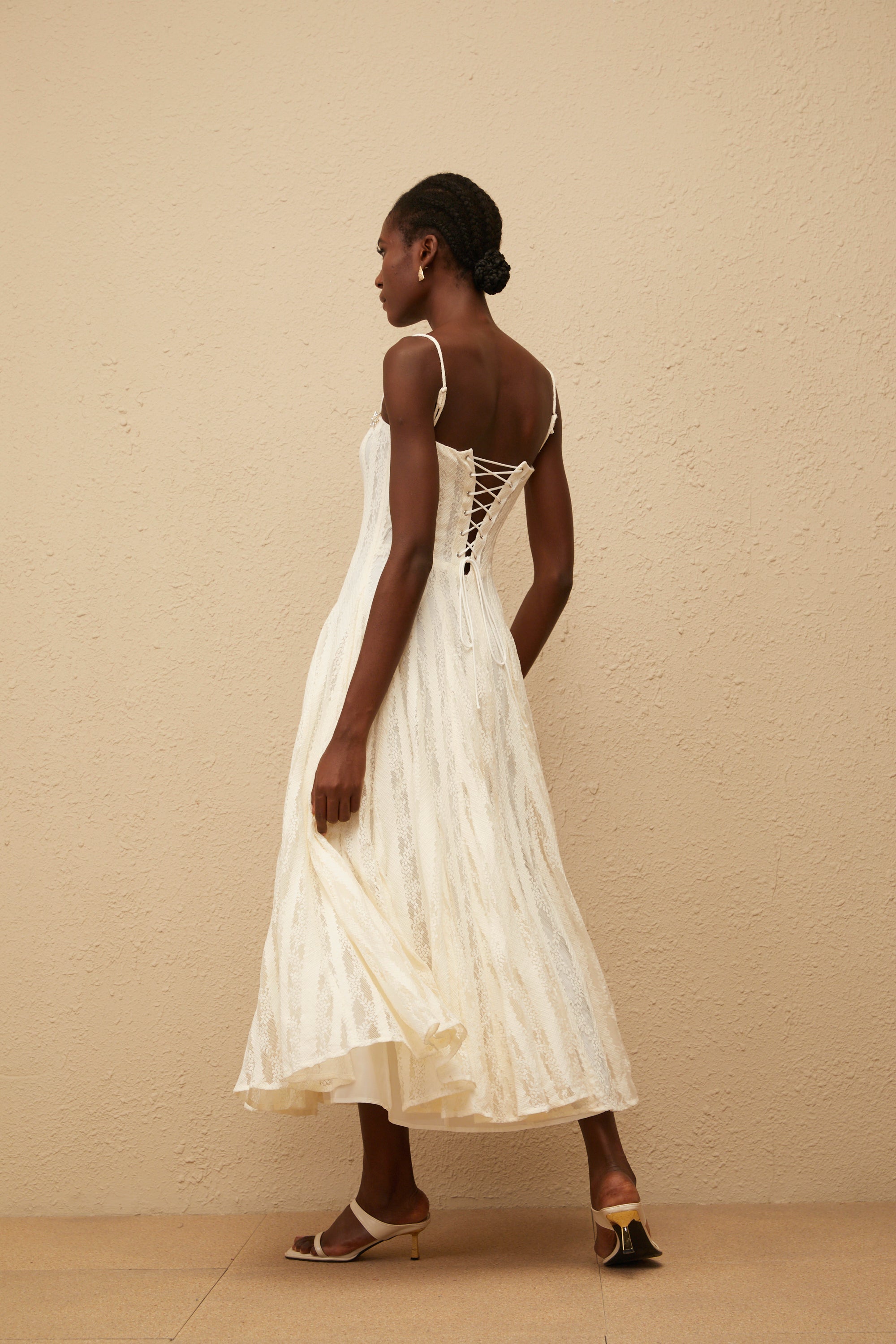 Coralie White Pleated Lace Midi Dress (Final Sale)