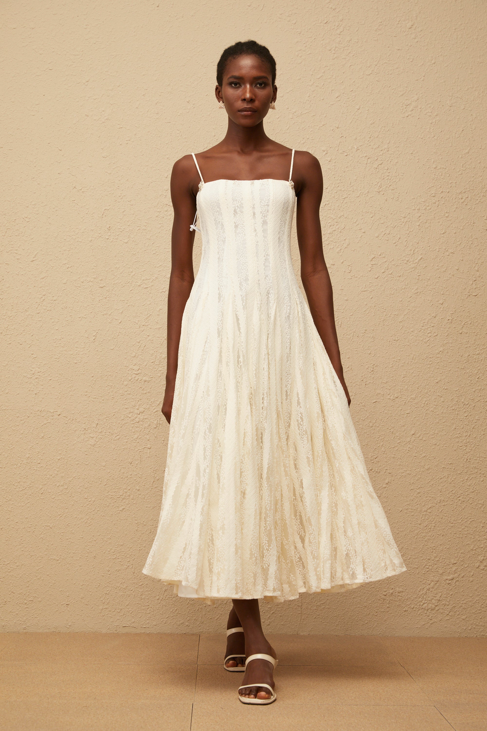 Coralie White Pleated Lace Midi Dress (Final Sale-US Only)
