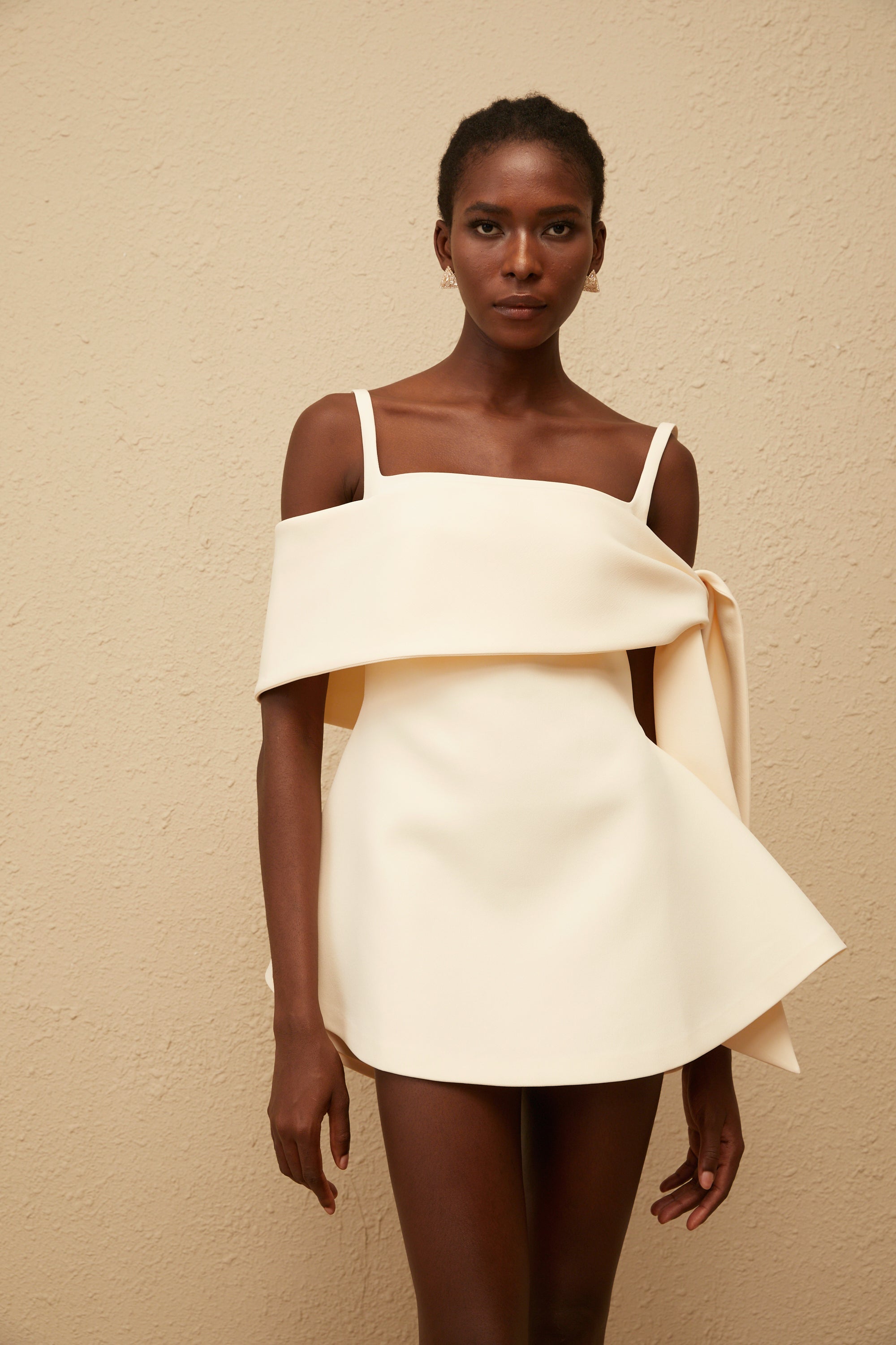 Garance Cream White Self Tie Flared Mini Dress (Final Sale)