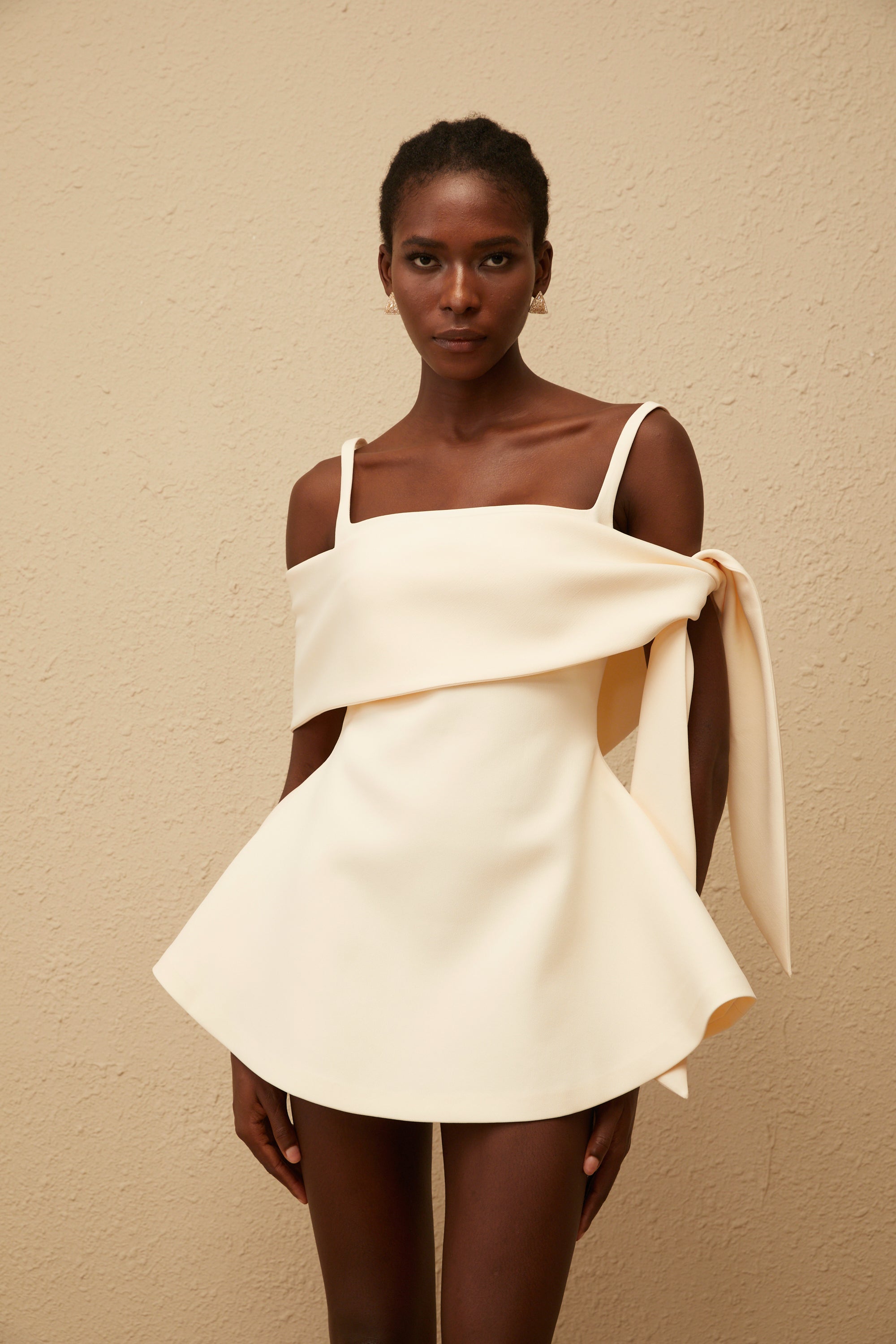 Garance Cream White Self Tie Flared Mini Dress (Final Sale)