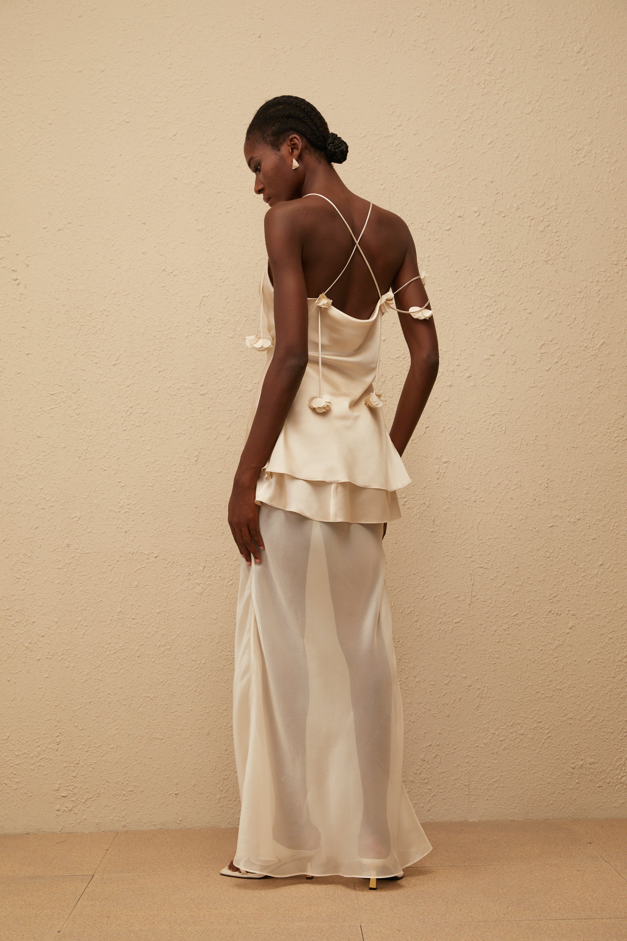 Aikaterini Neutral 3D Petal Satin Matching Set