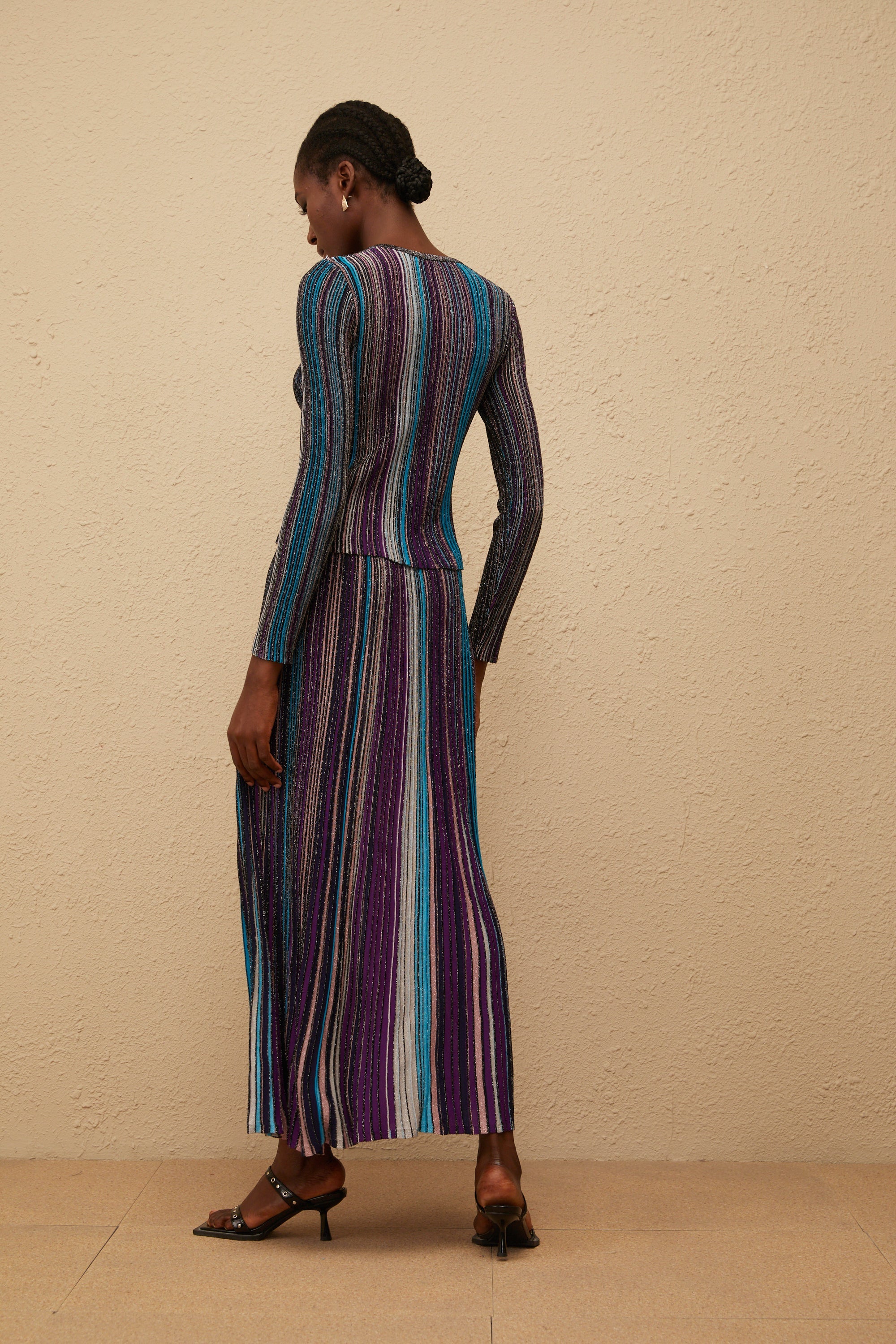 Aphrodite Blue Glitter Pleated Knit Matching Set