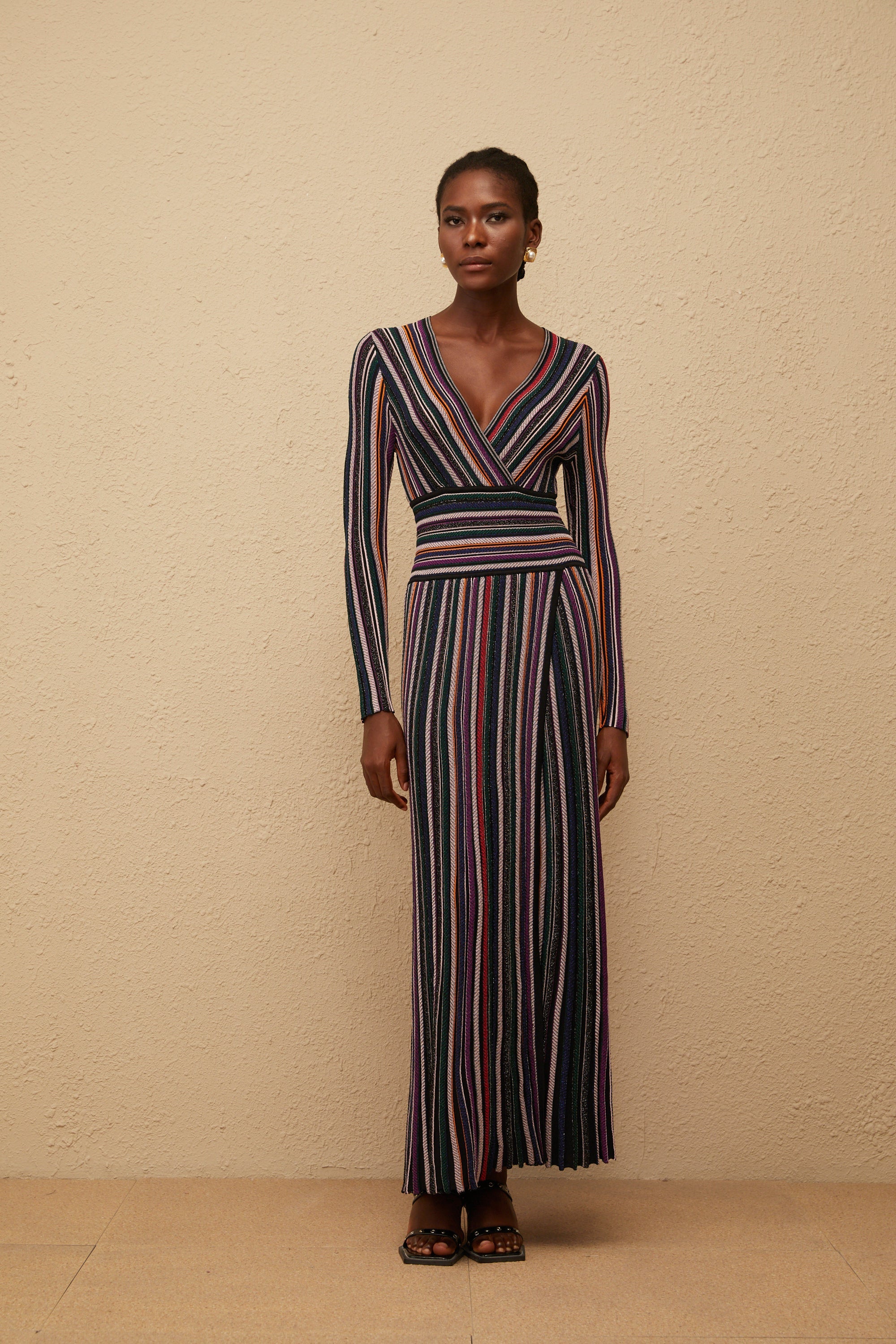 Phoebe Black Vertical Stripe Knit Maxi Dress