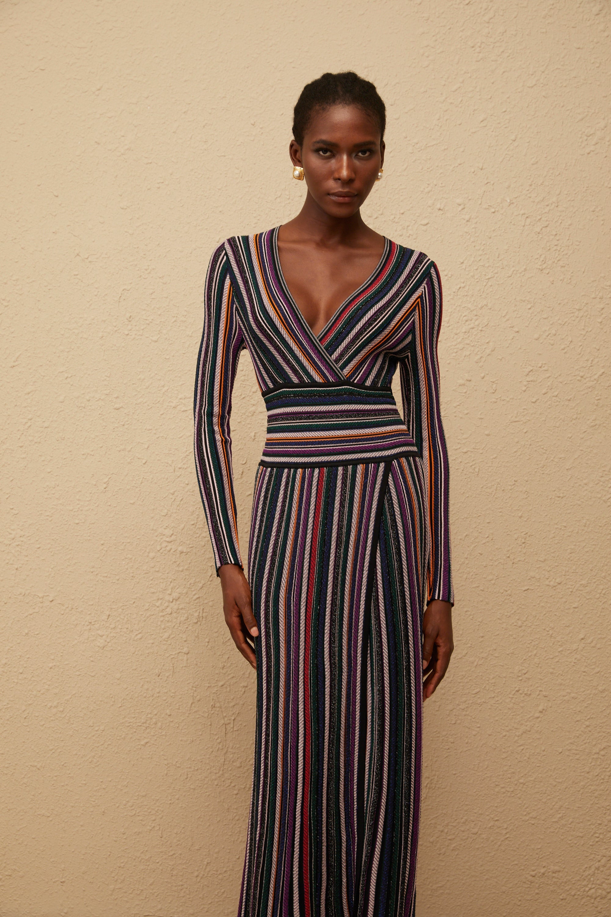 Phoebe Black Vertical Stripe Knit Maxi Dress
